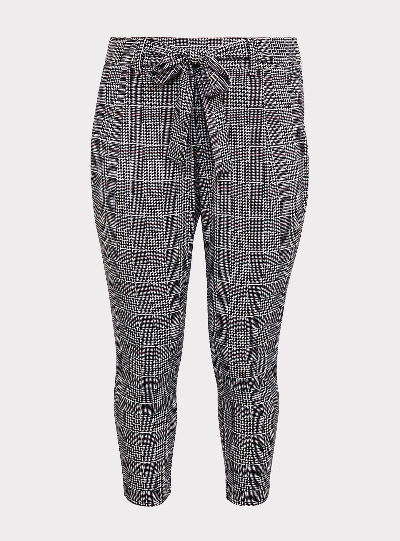 houndstooth cigarette pants Plus Size - Houndstooth Tie Front Cigarette Pant