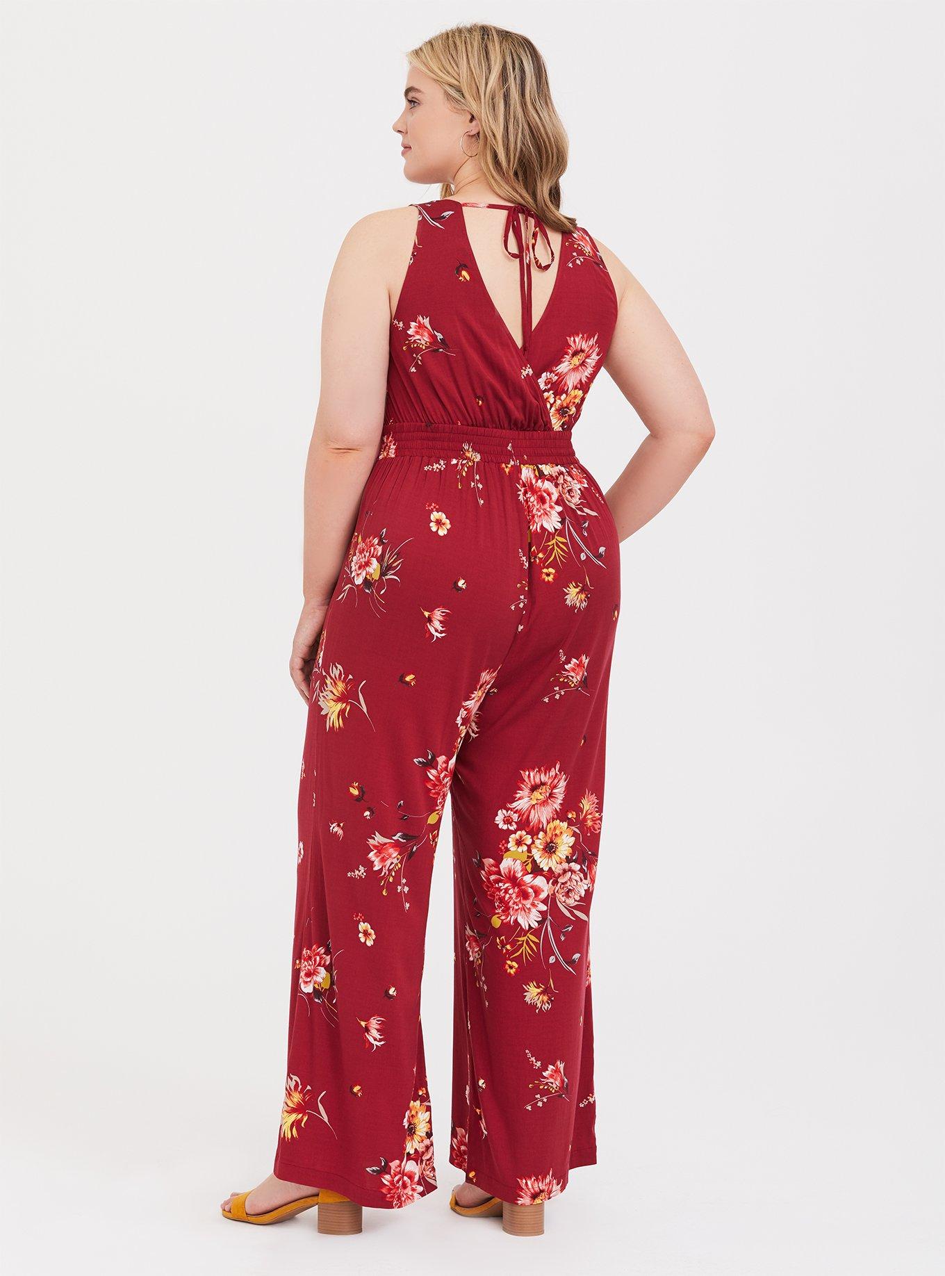 Red Floral Challis Jumpsuit, NONEC, alternate