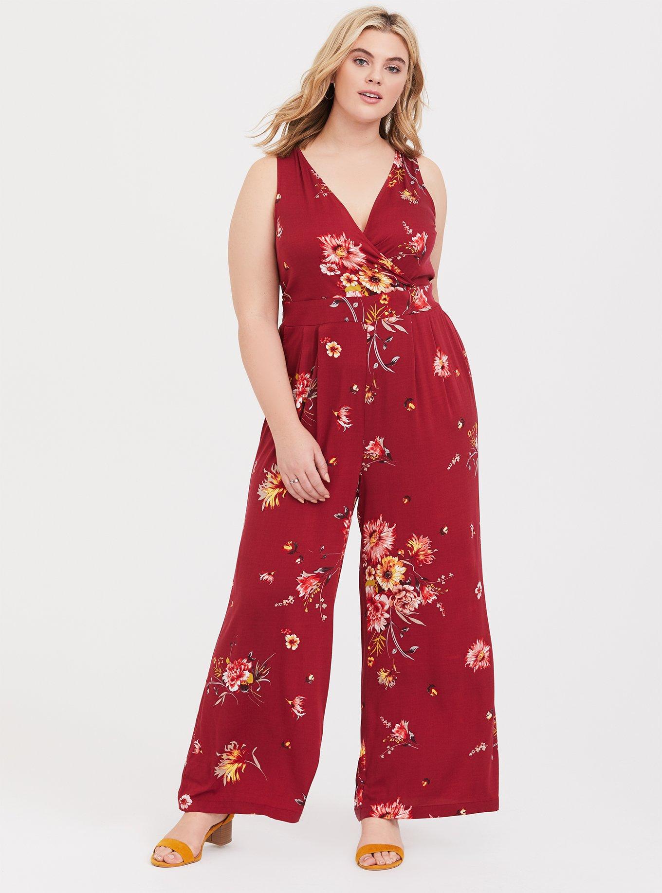 Plus Size - Red Floral Challis Jumpsuit - Torrid