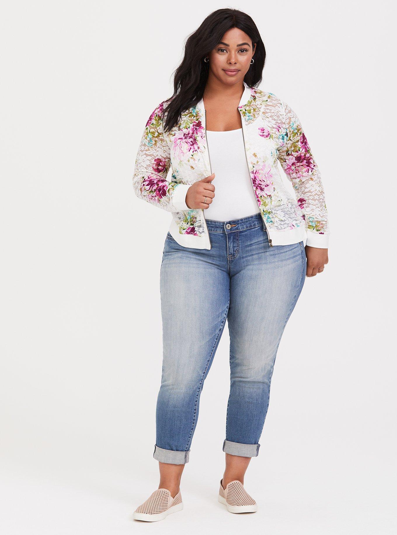 Plus size floral outlet bomber jacket