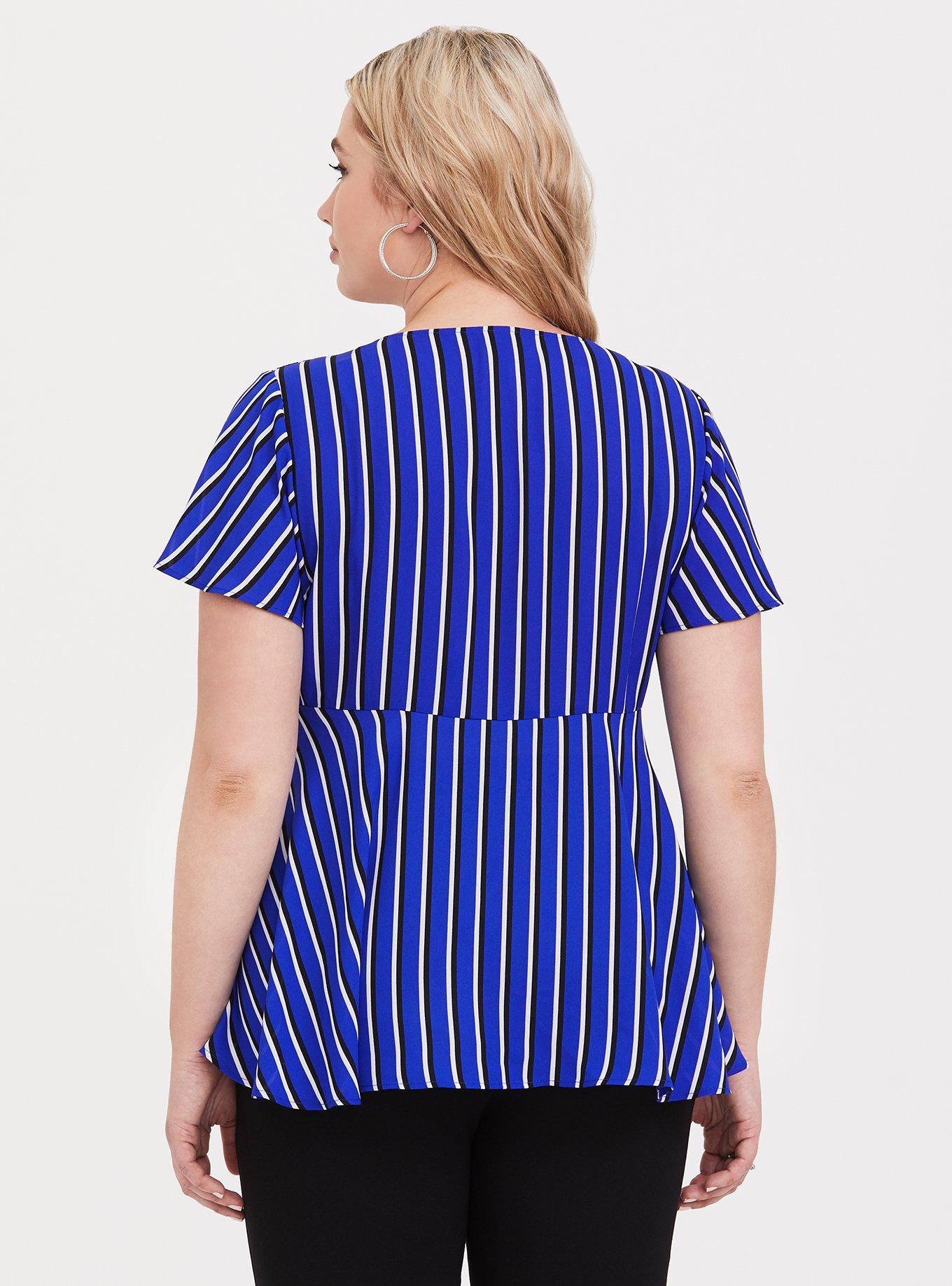 Plus Size - Blue Stripe Georgette Bow Blouse - Torrid