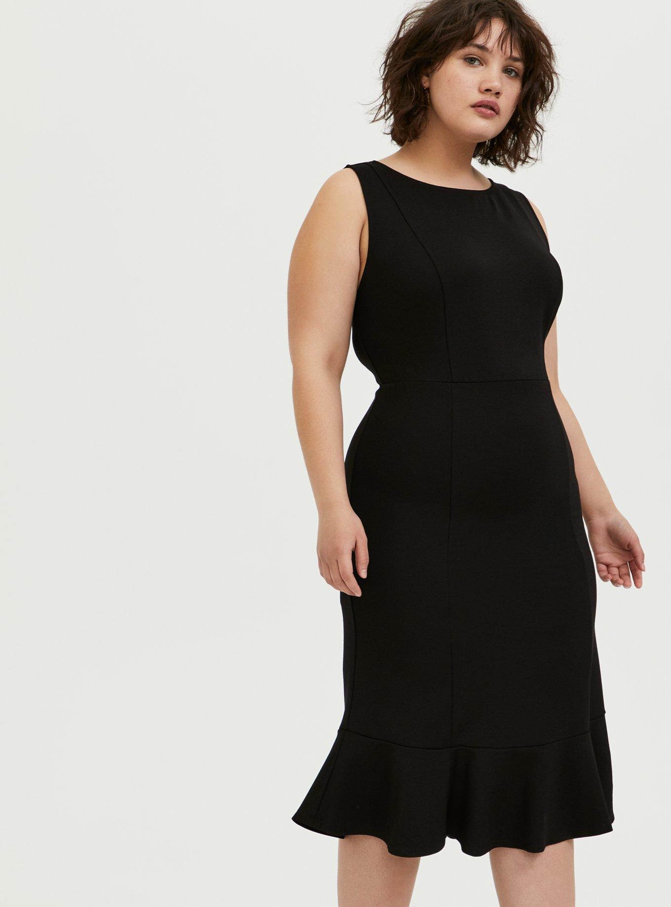 Black Premium Ponte Trumpet Dress, DEEP BLACK, alternate