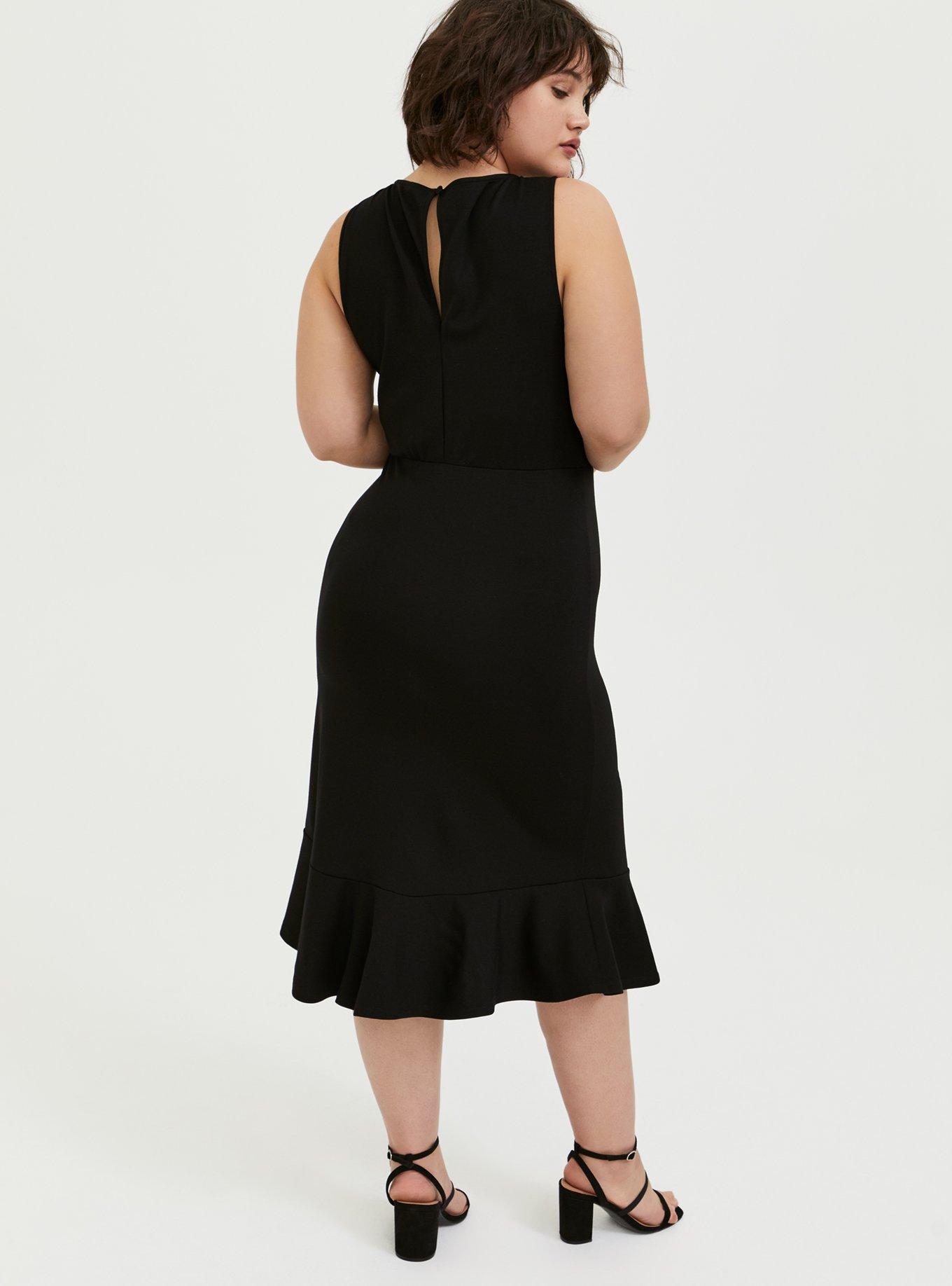 Black Premium Ponte Trumpet Dress, DEEP BLACK, alternate