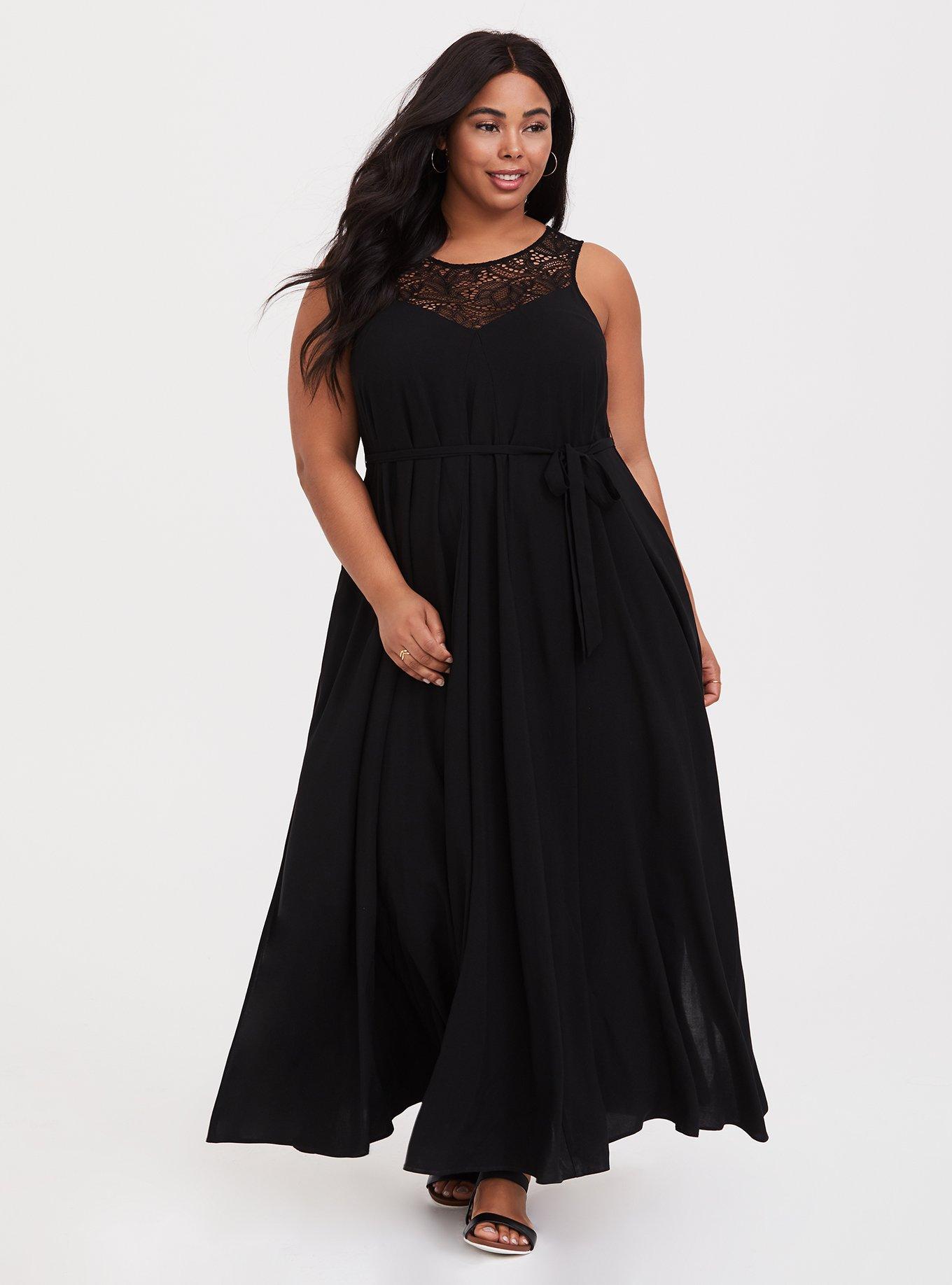 Plus Size - Black Crochet Challis Maxi Dress - Torrid