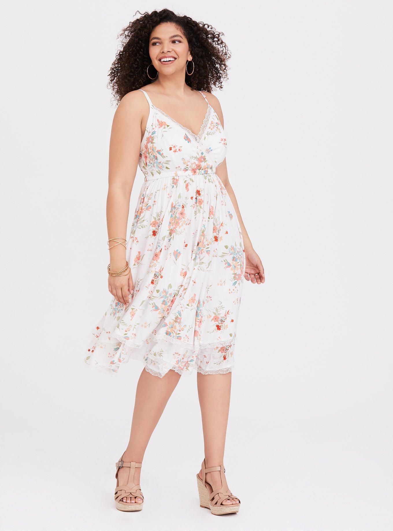 Plus Size Midi Challis Surplice Skater Dress Torrid
