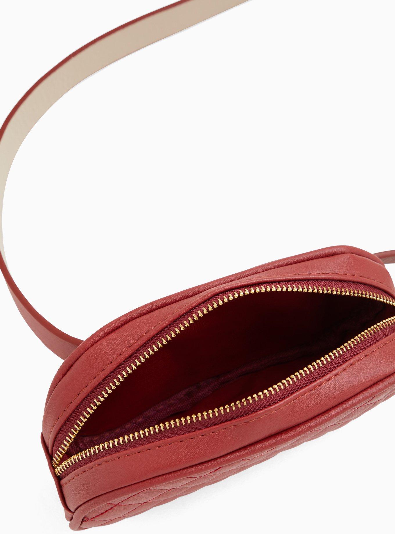 Red Quilted Oval Belt Bag, RED, alternate