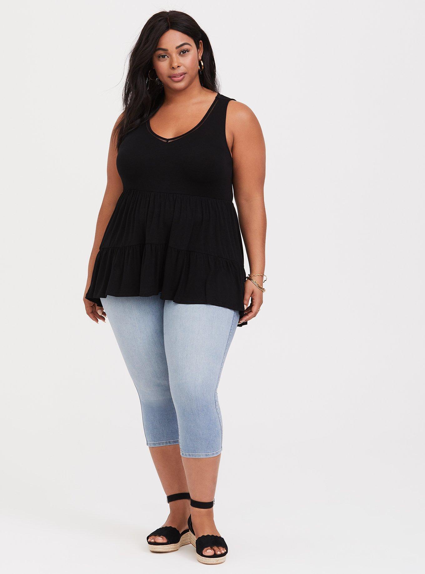 Plus Size Super Soft Tiered Babydoll Tank, DEEP BLACK, alternate