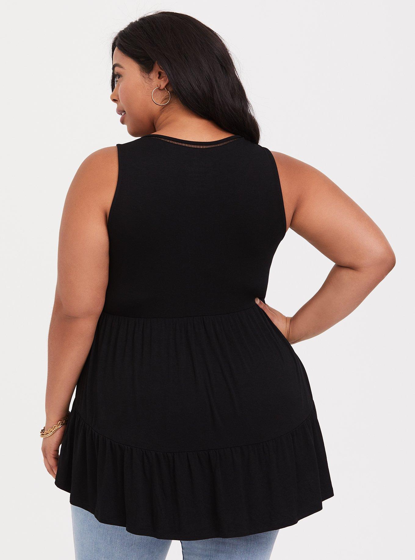 Plus Size Super Soft Tiered Babydoll Tank, DEEP BLACK, alternate