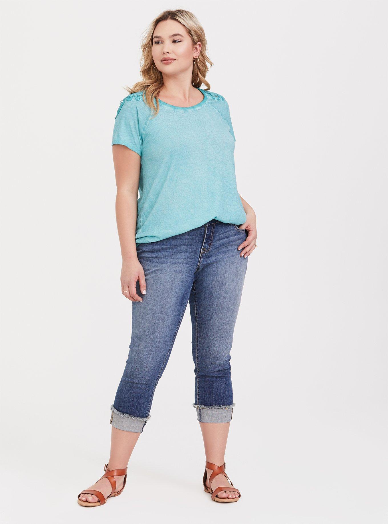 Aqua Blue Lace Inset Raglan Tee, LAGOON, alternate