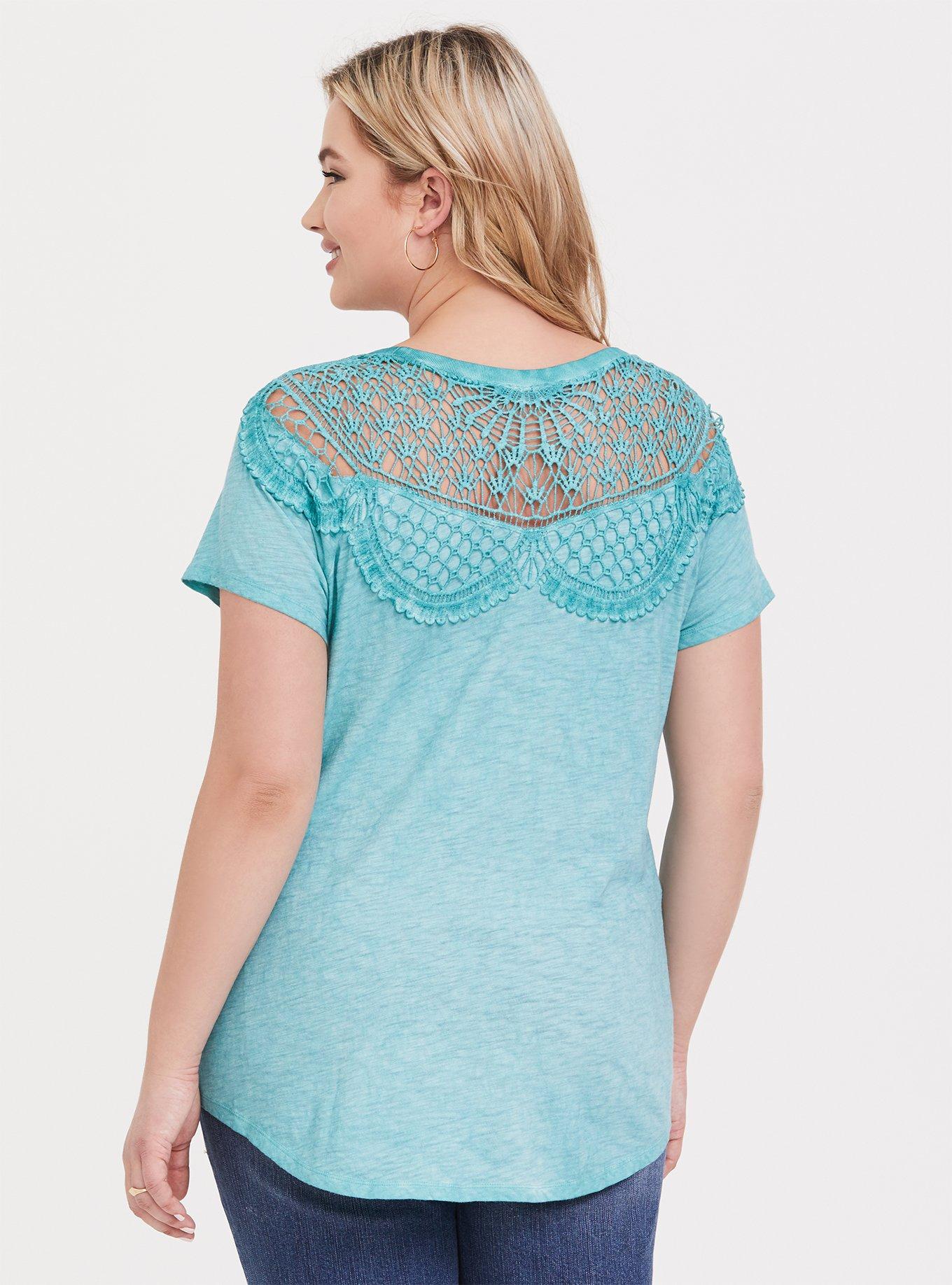 Aqua Blue Lace Inset Raglan Tee, LAGOON, alternate