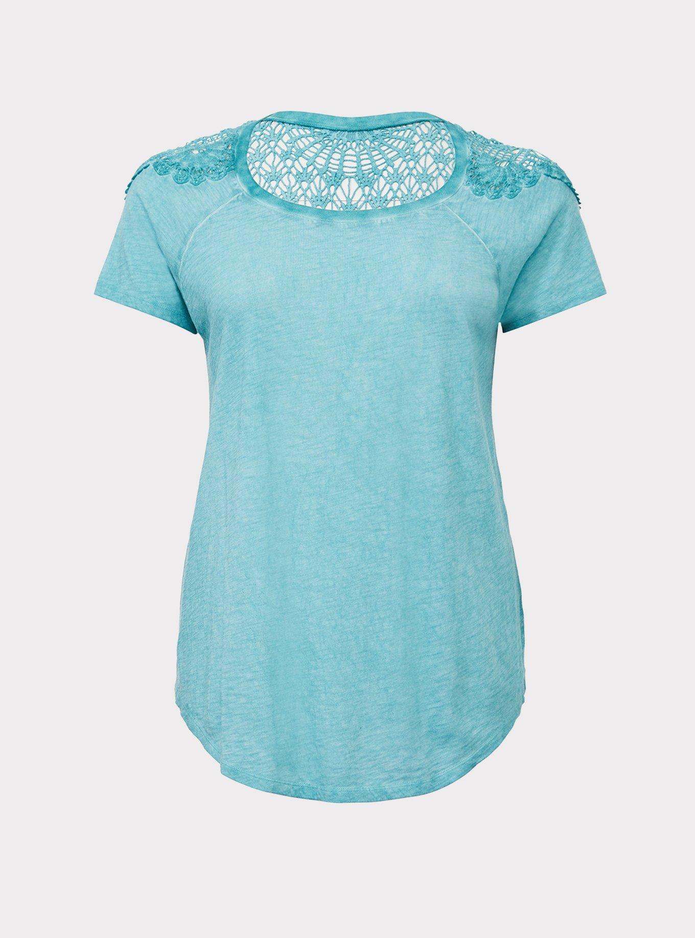 Aqua Blue Lace Inset Raglan Tee, LAGOON, hi-res