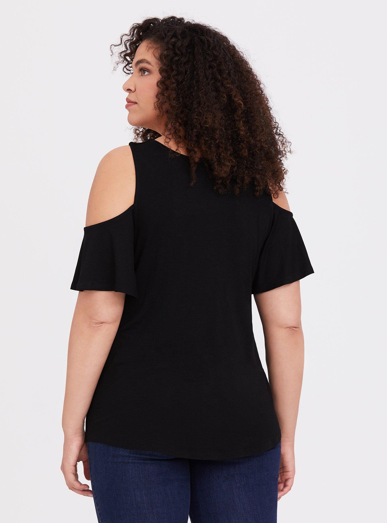 Super Soft Cold Shoulder Halter Top, DEEP BLACK, alternate