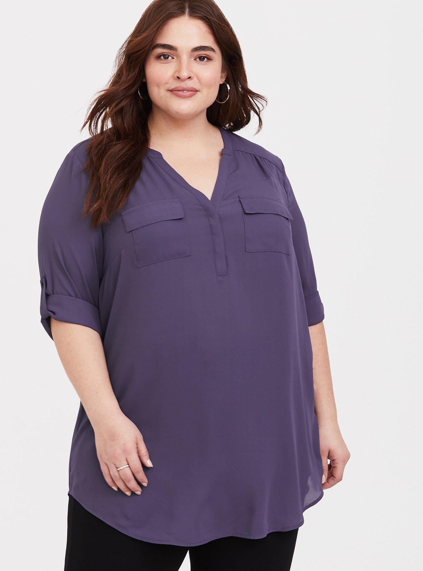 Plus Size Harper Grey Georgette Tunic Blouse (36'') Torrid