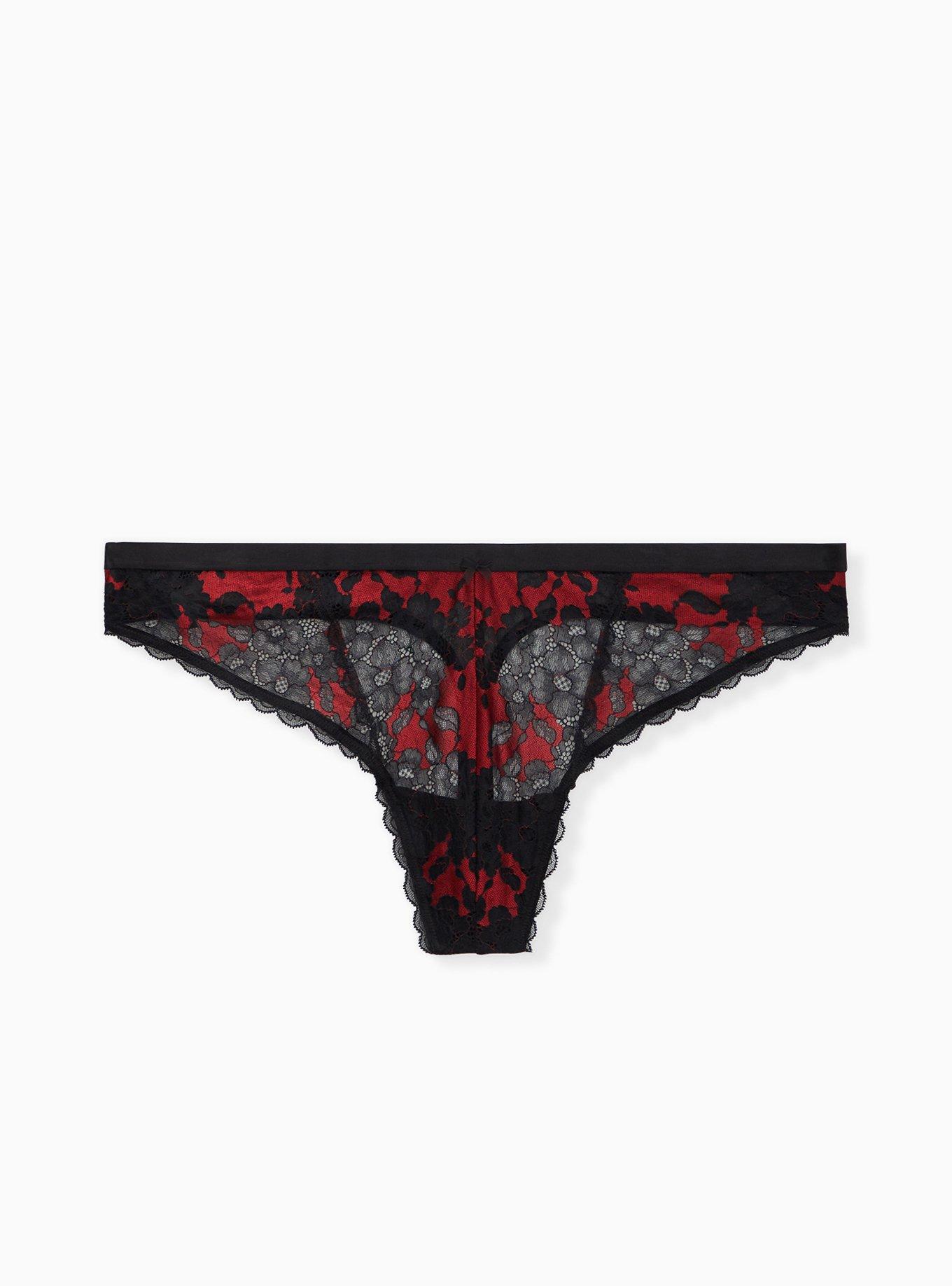 Plus Size - Two Tone Lace Mid-Rise Thong Panty - Torrid