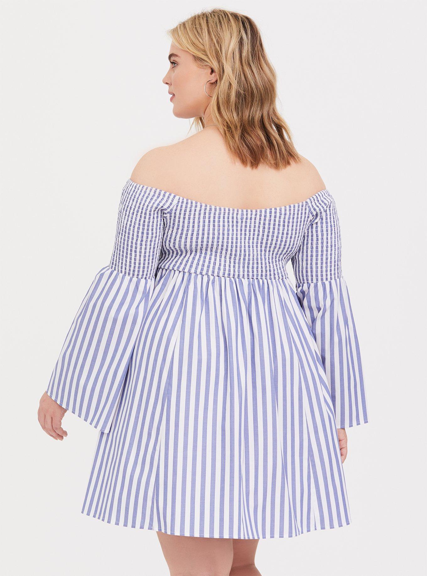 Blue Stripe Smocked Skater Dress, POSEIDON, alternate