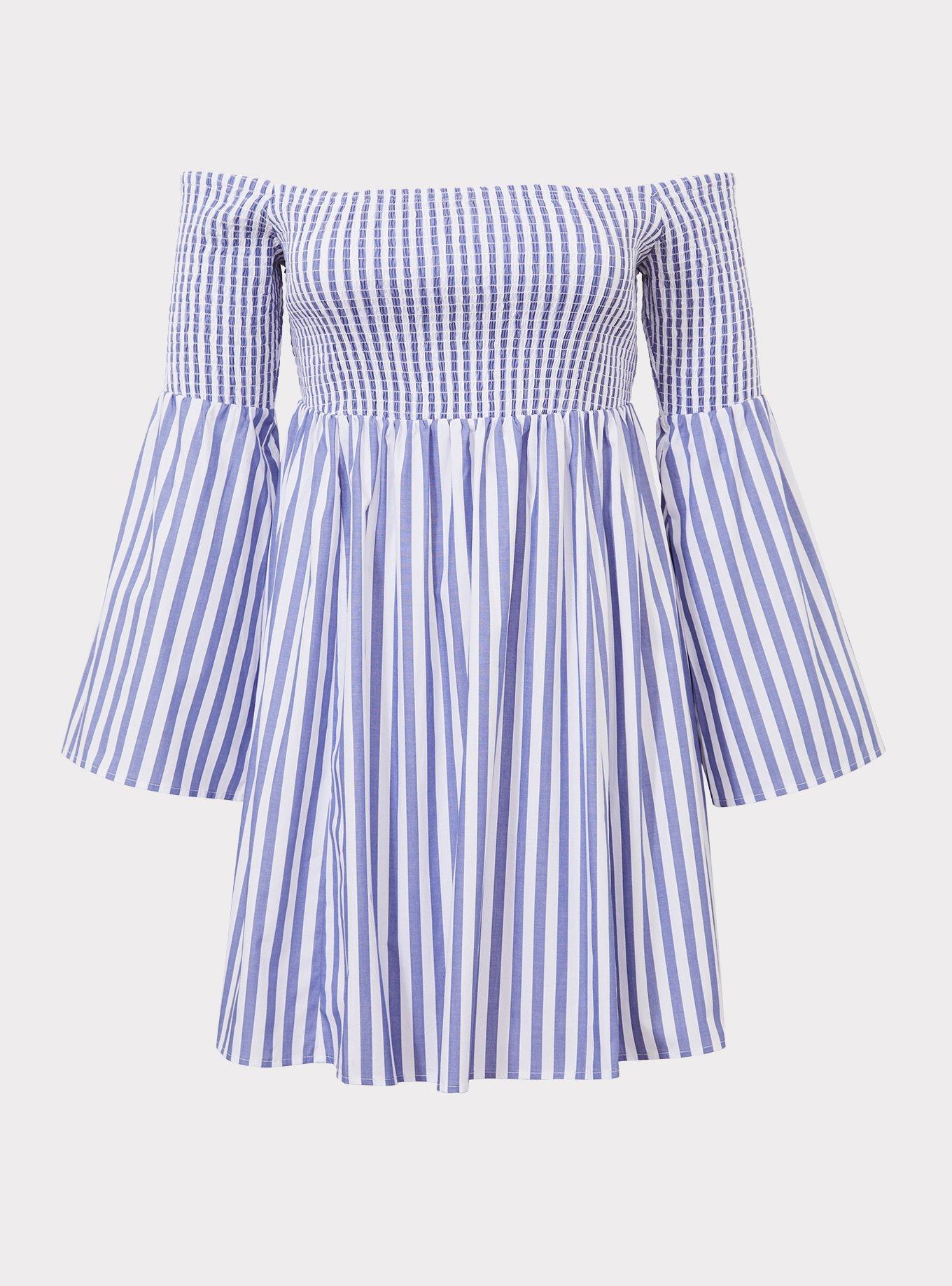 Blue Stripe Smocked Skater Dress, , hi-res