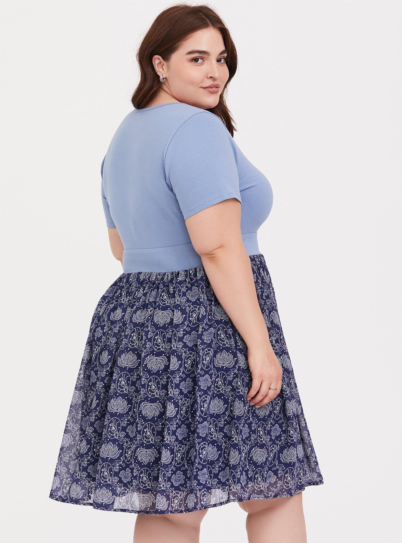 Disney Bambi Floral Knit to Woven Dress, BLUE FLORAL, alternate