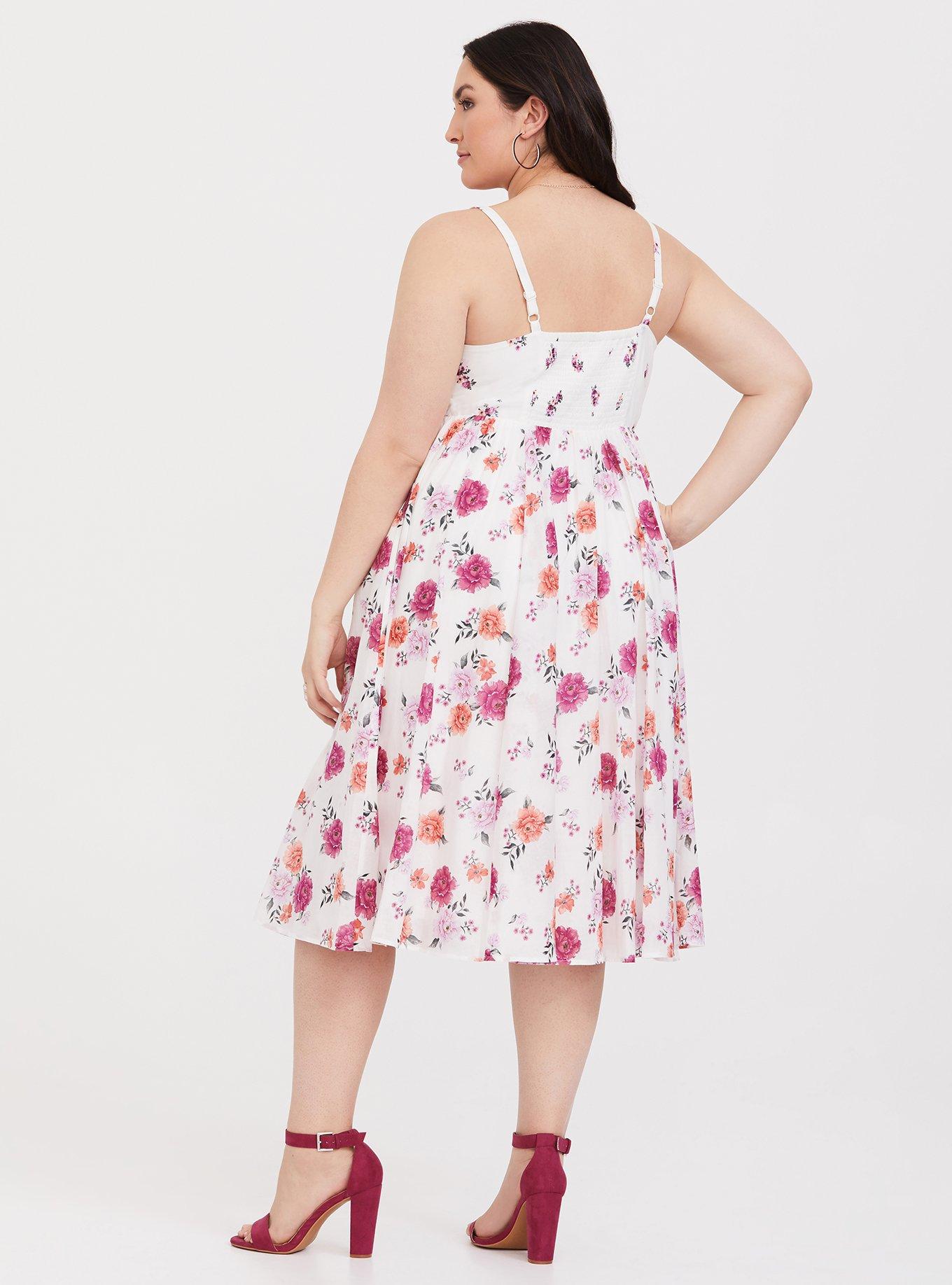 Plus Size White Floral Challis Midi Dress, BREAK TIME BLOOMS, alternate