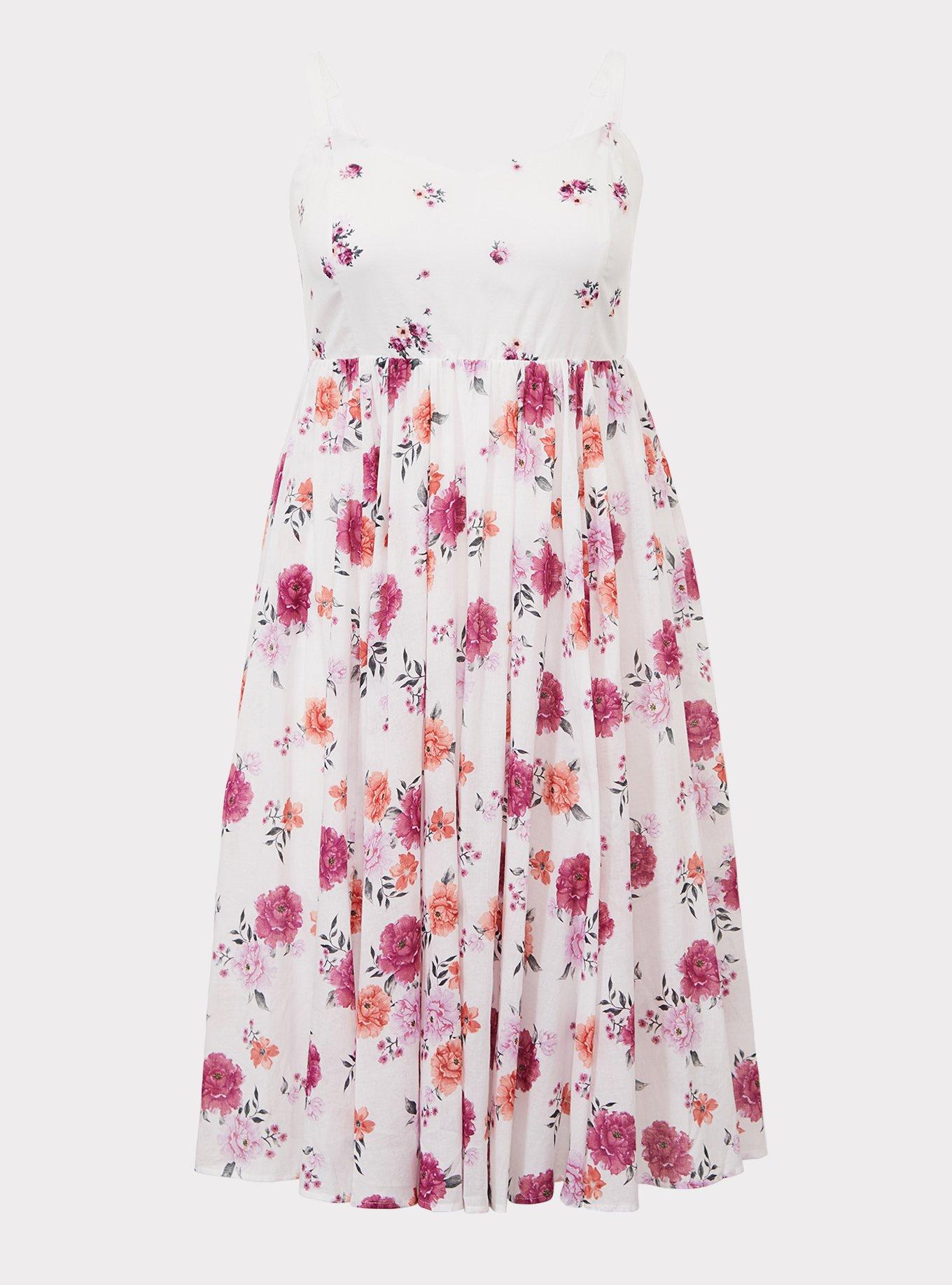 Plus Size White Floral Challis Midi Dress, BREAK TIME BLOOMS, hi-res