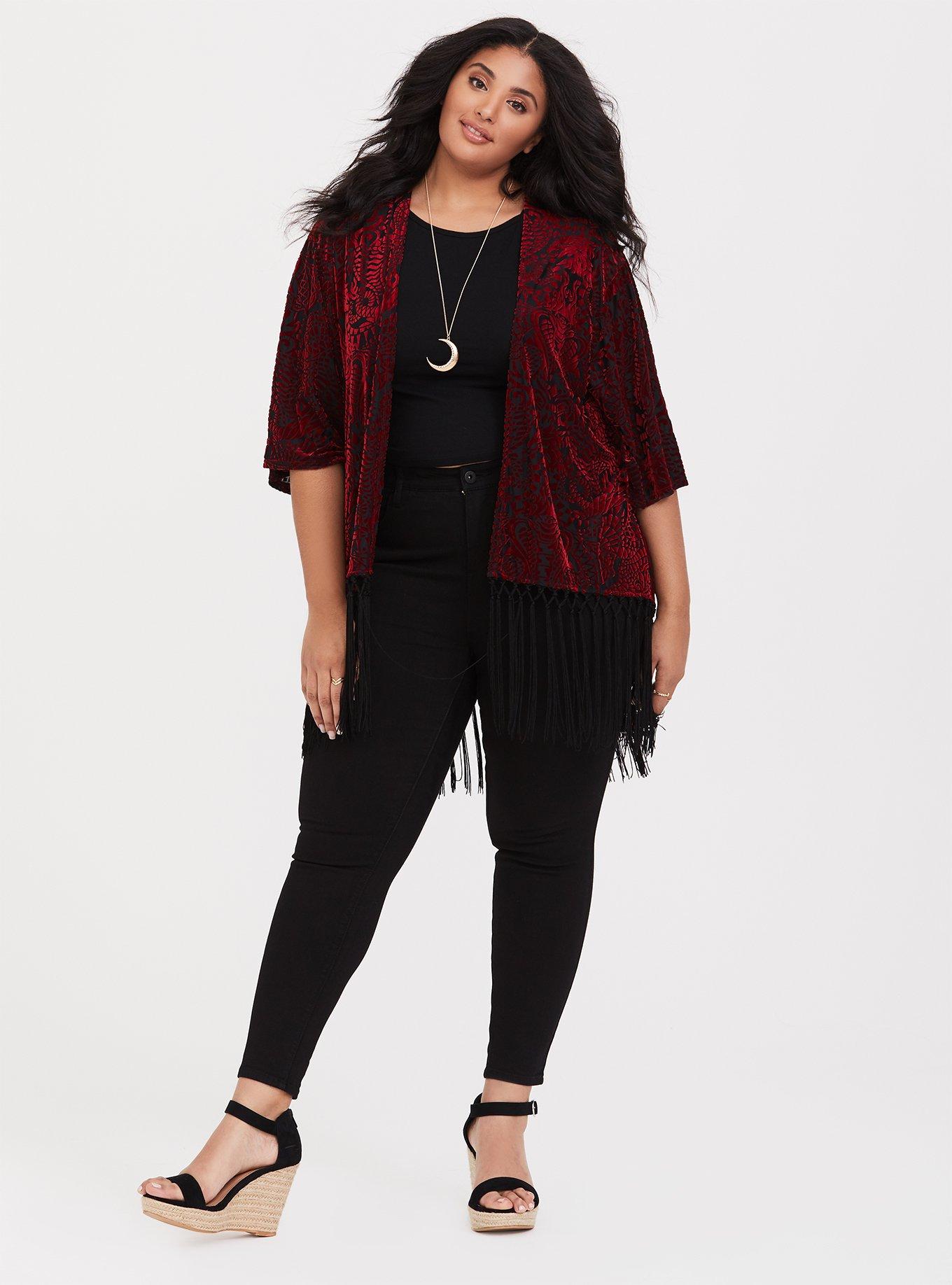 Plus Size Her Universe Jafar Fringe Kimono, RED, alternate