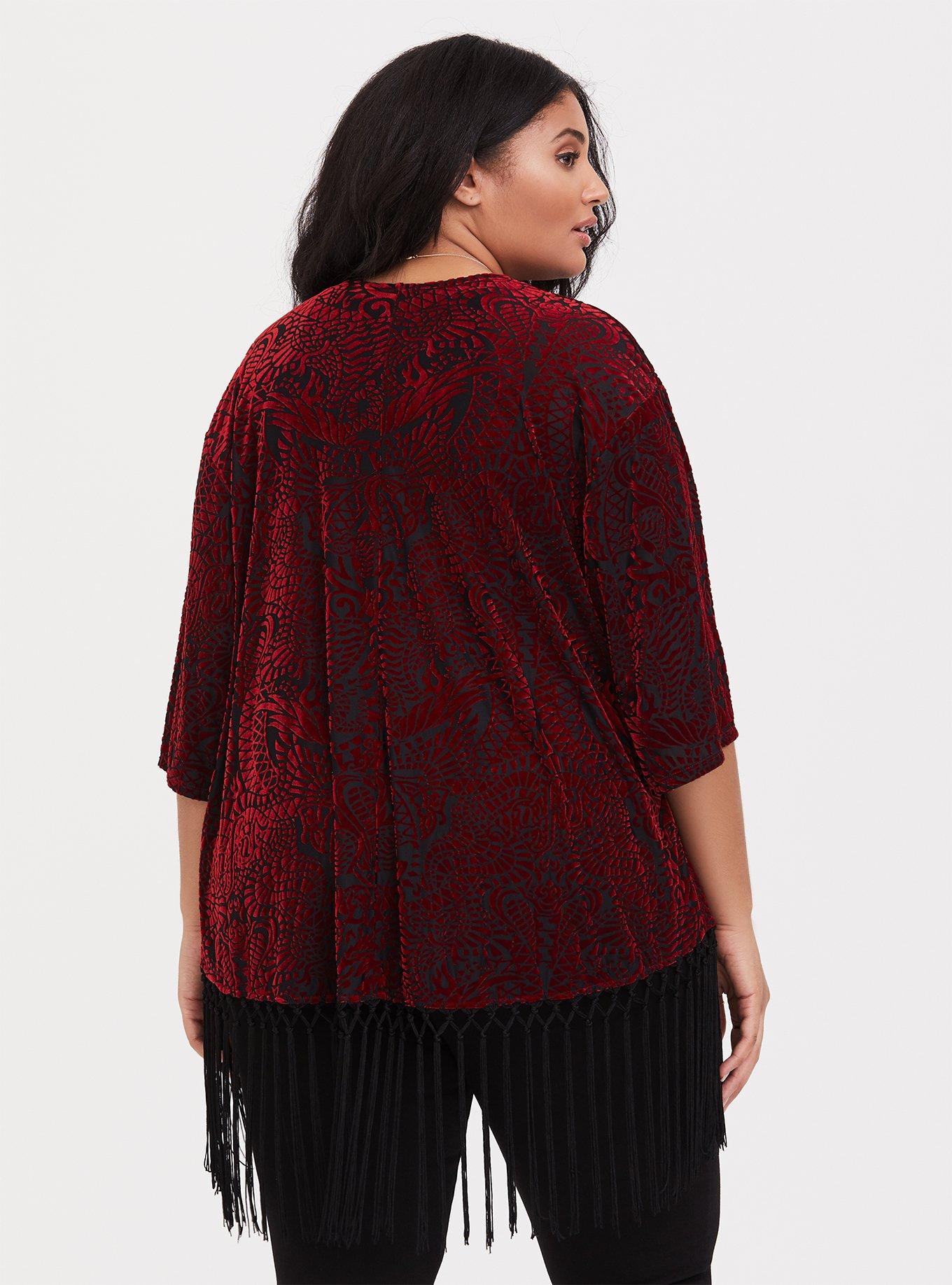 Plus Size Her Universe Jafar Fringe Kimono, RED, alternate