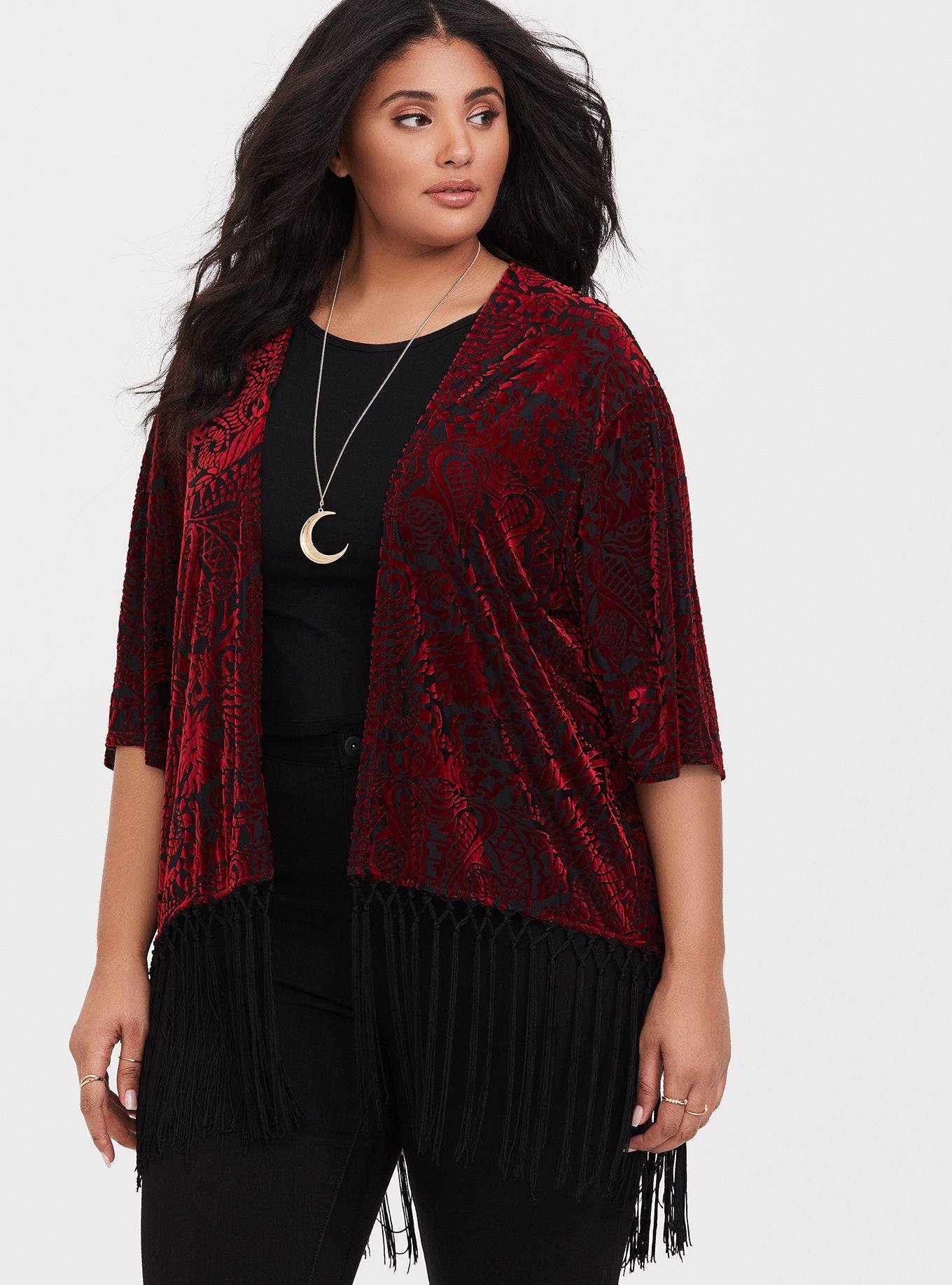 Plus Size Her Universe Jafar Fringe Kimono, RED, hi-res