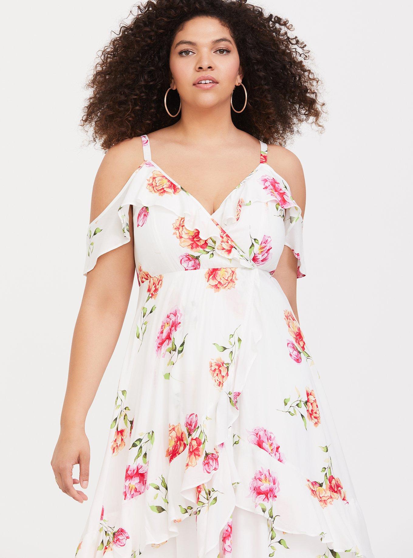 Plus Size - Torrid Insider Floral Print Cold Shoulder Lace Bustier Maxi  Dress - Torrid