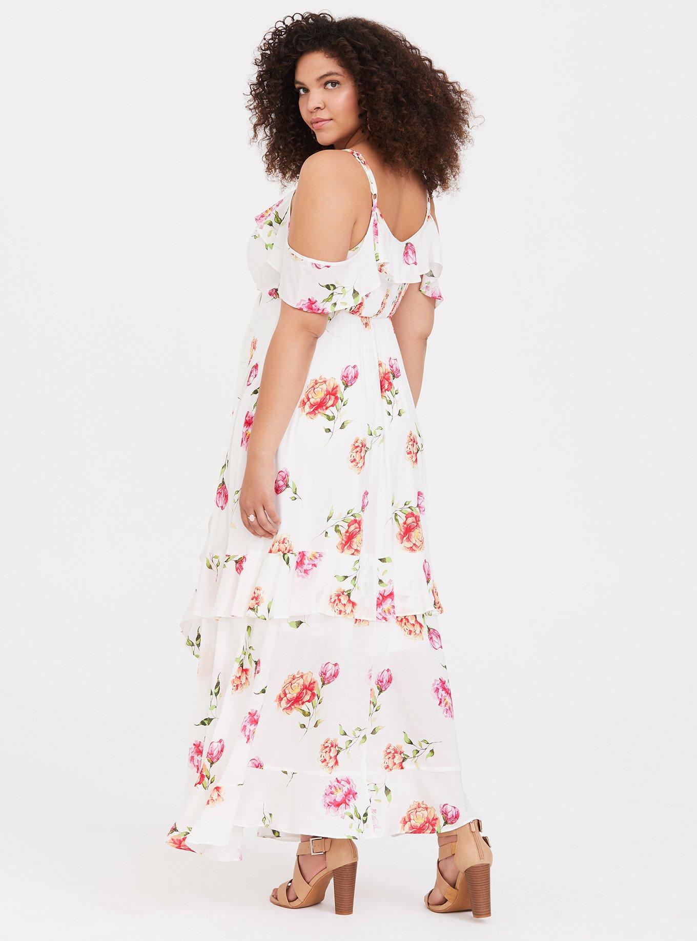 Plus Size - White Floral Flounce Challis Maxi Dress - Torrid