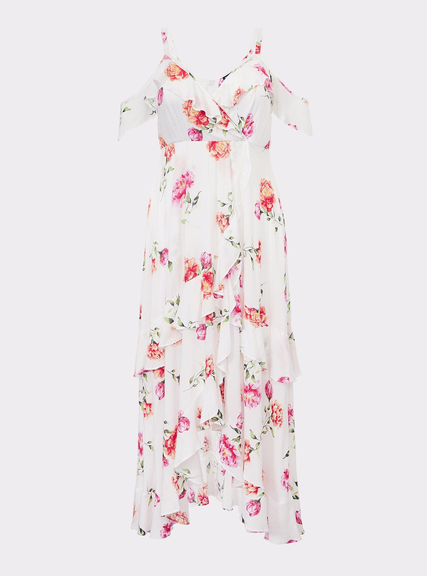Plus Size White Floral Flounce Challis Maxi Dress Torrid
