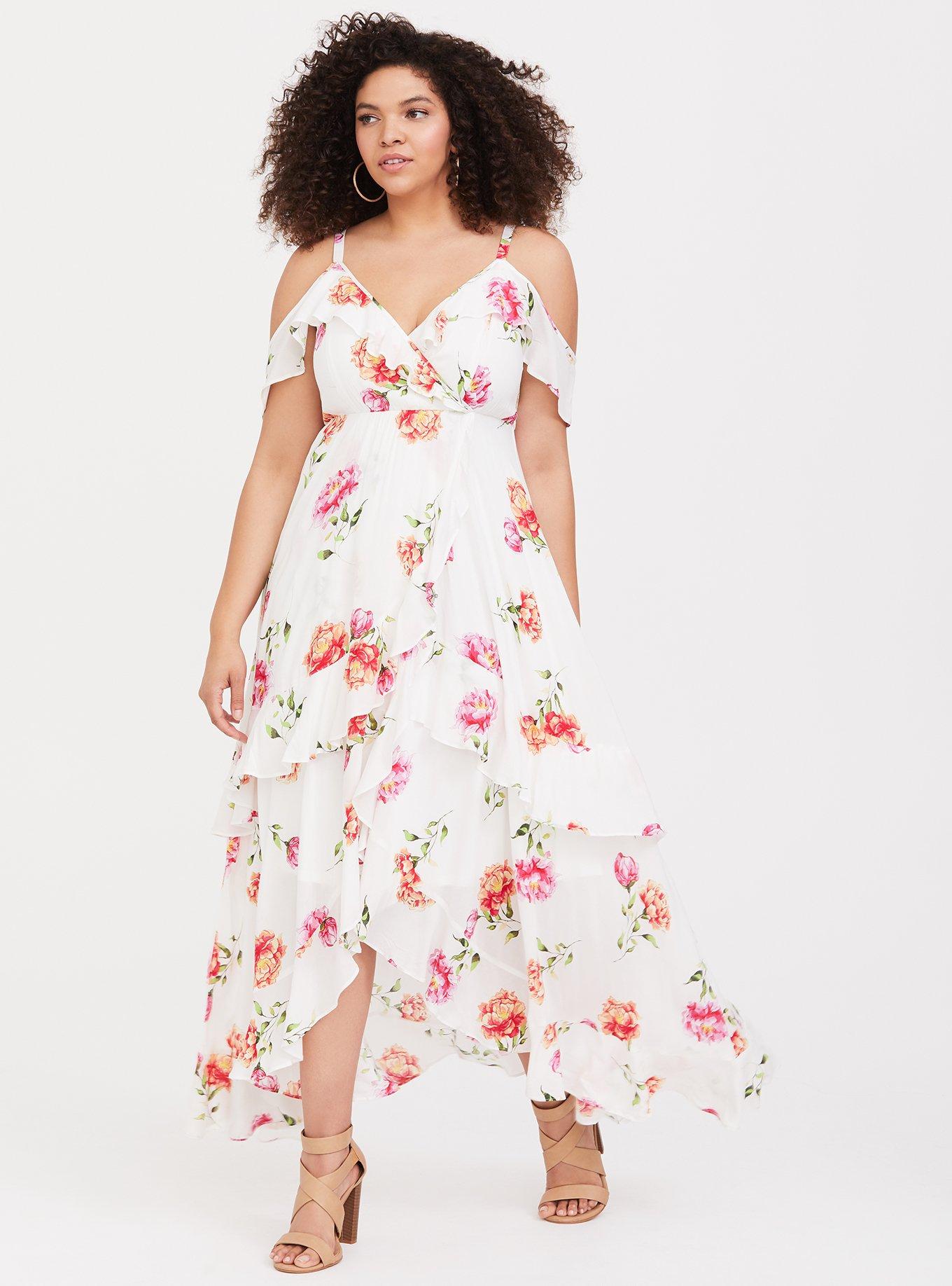 Plus Size - White Floral Flounce Challis Maxi Dress - Torrid