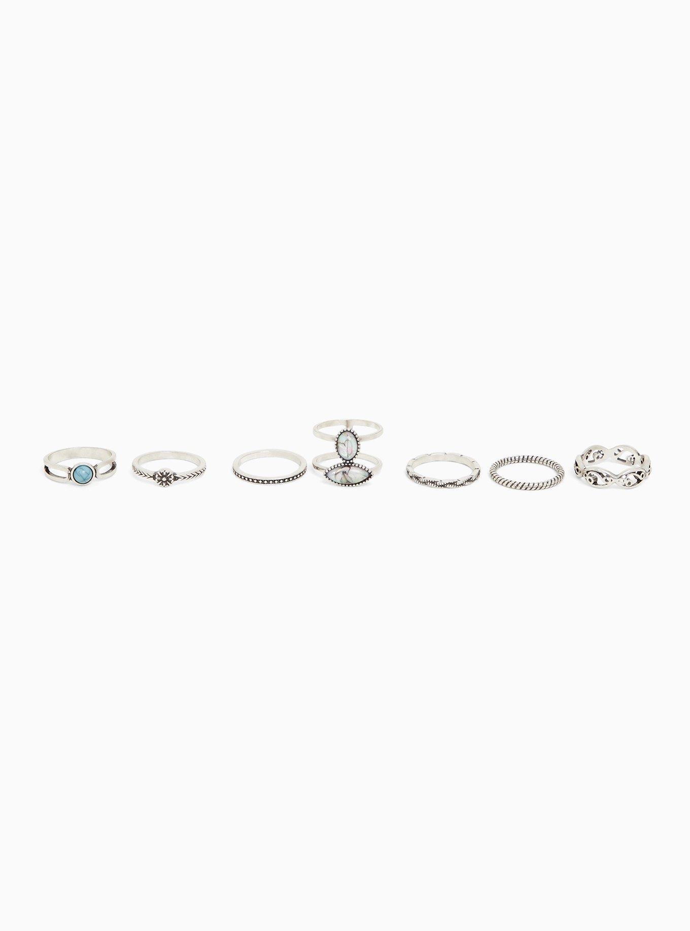 Turquoise Boho Multi Ring - Set of 7, SILVER, alternate