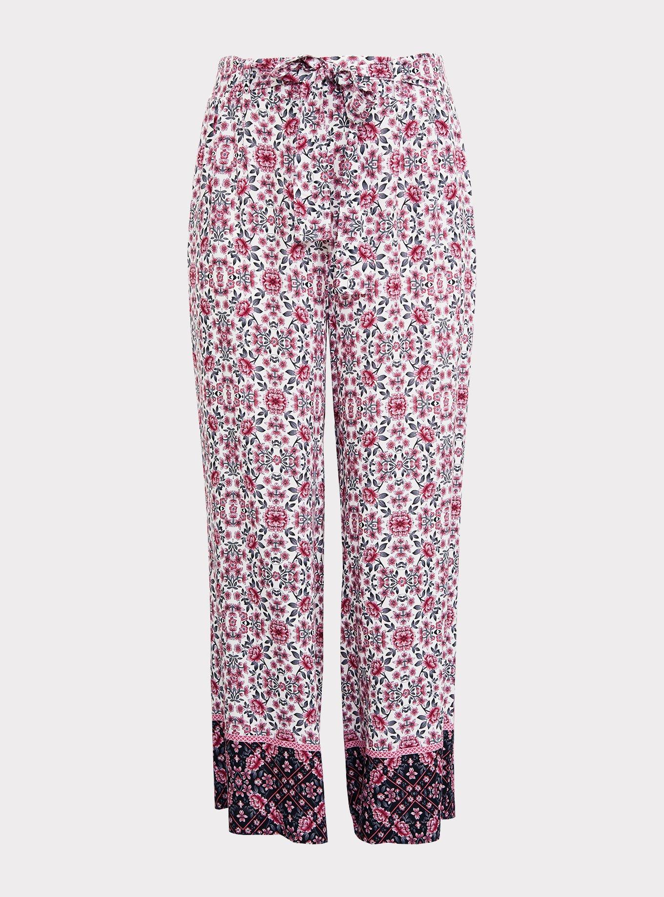 Plus Size - White & Pink Mixed Print Wide Leg Pant - Torrid