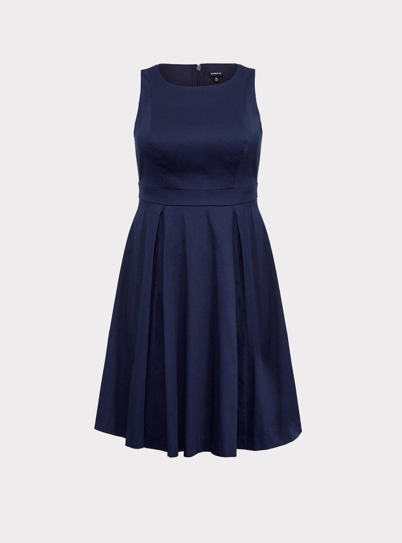 Plus Size - Navy Sateen Skater Dress - Torrid