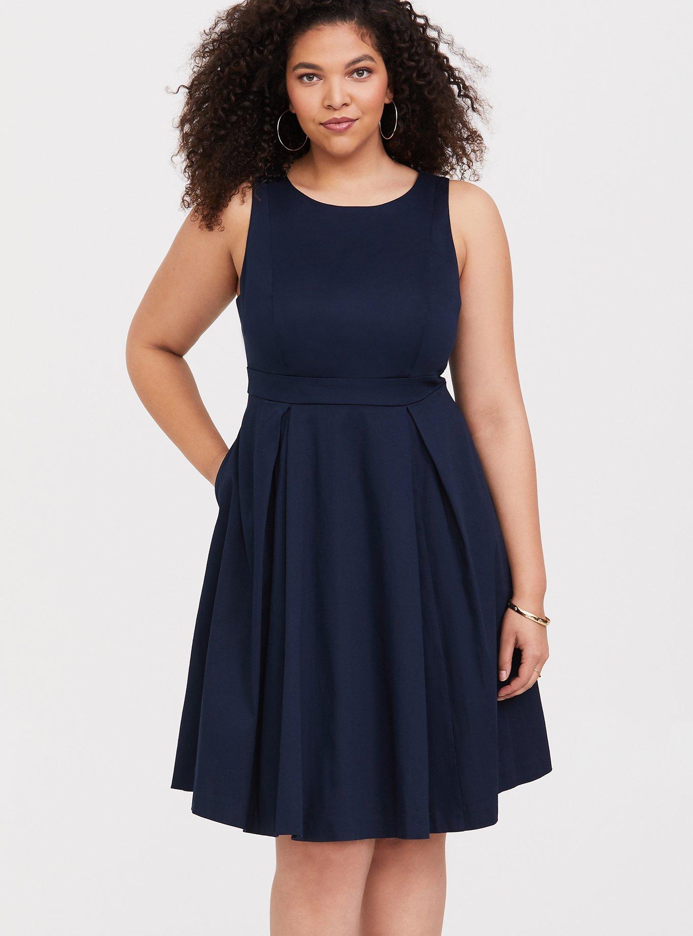 Plus Size - Navy Sateen Skater Dress - Torrid