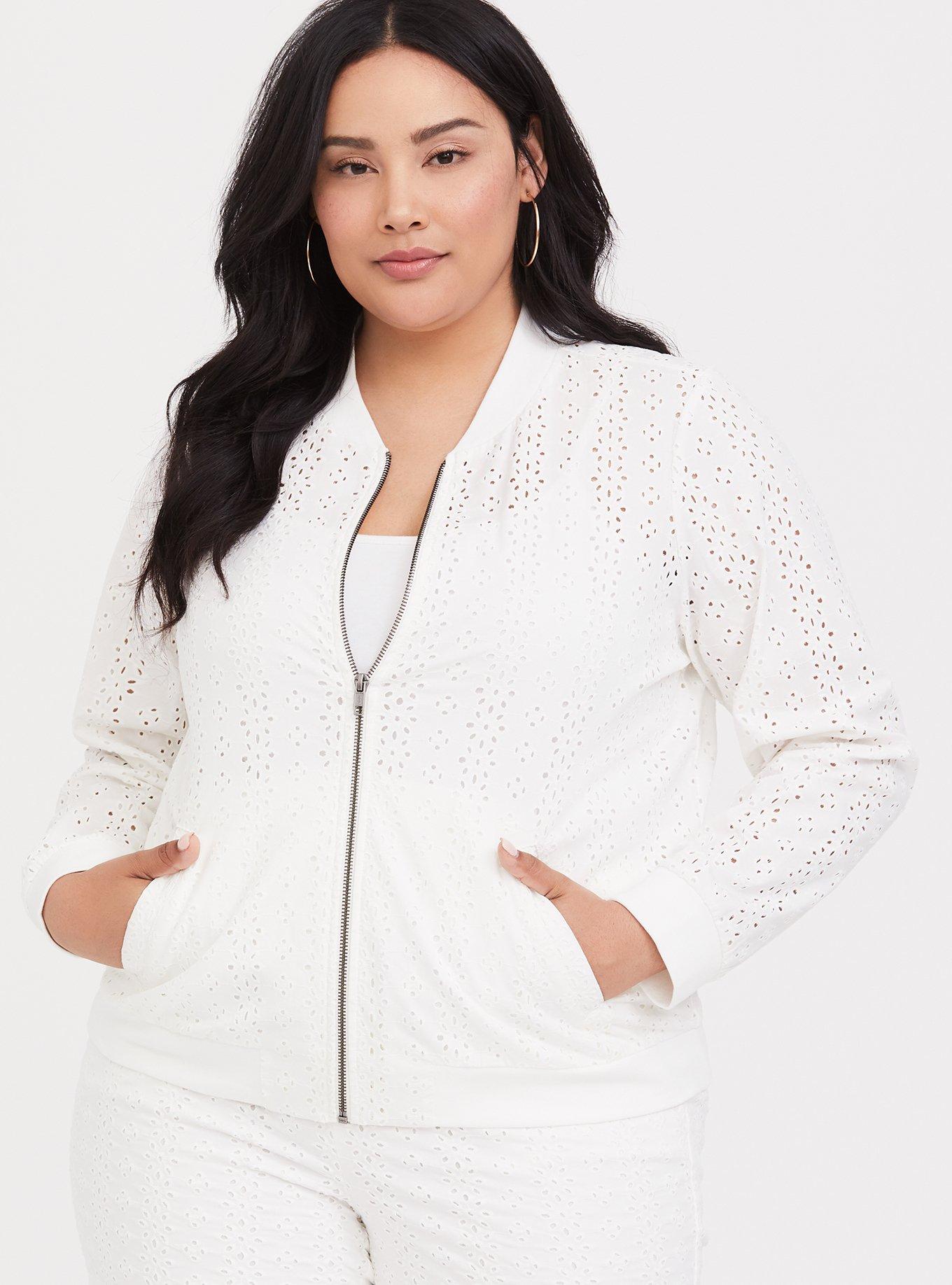 Plus Size - White Eyelet Bomber Jacket - Torrid