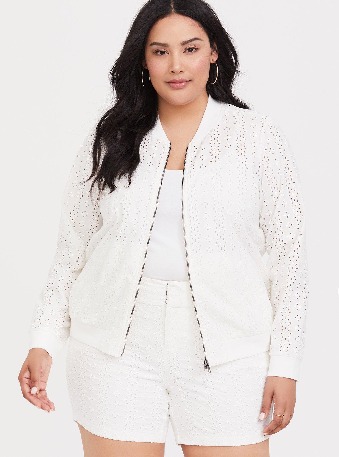 Plus Size White Eyelet Bomber Jacket Torrid   11791115 00013 Hi