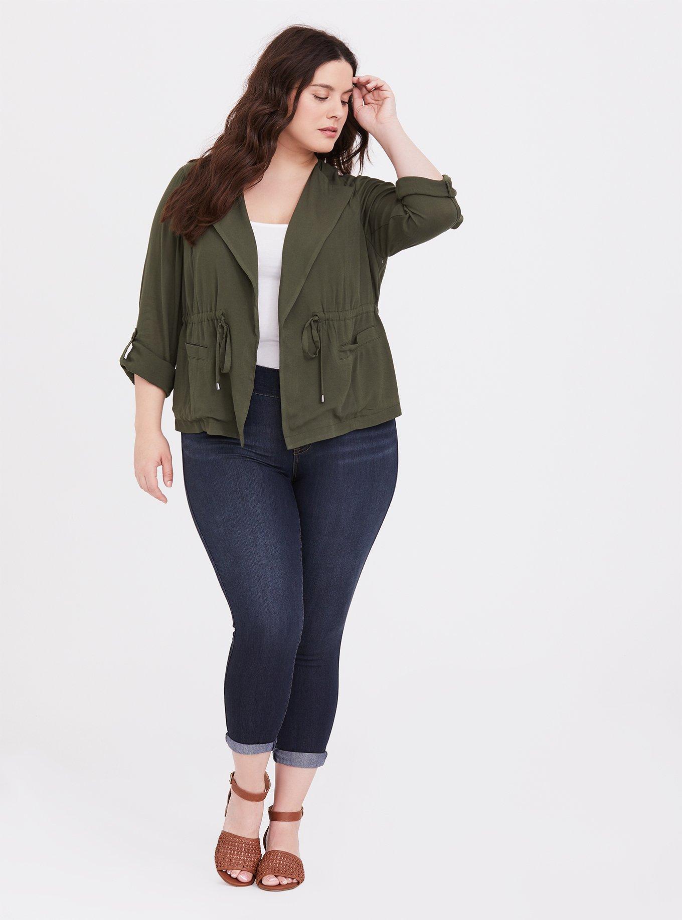 Plus Size Olive Green Drape Anorak, DEEP DEPTHS, alternate