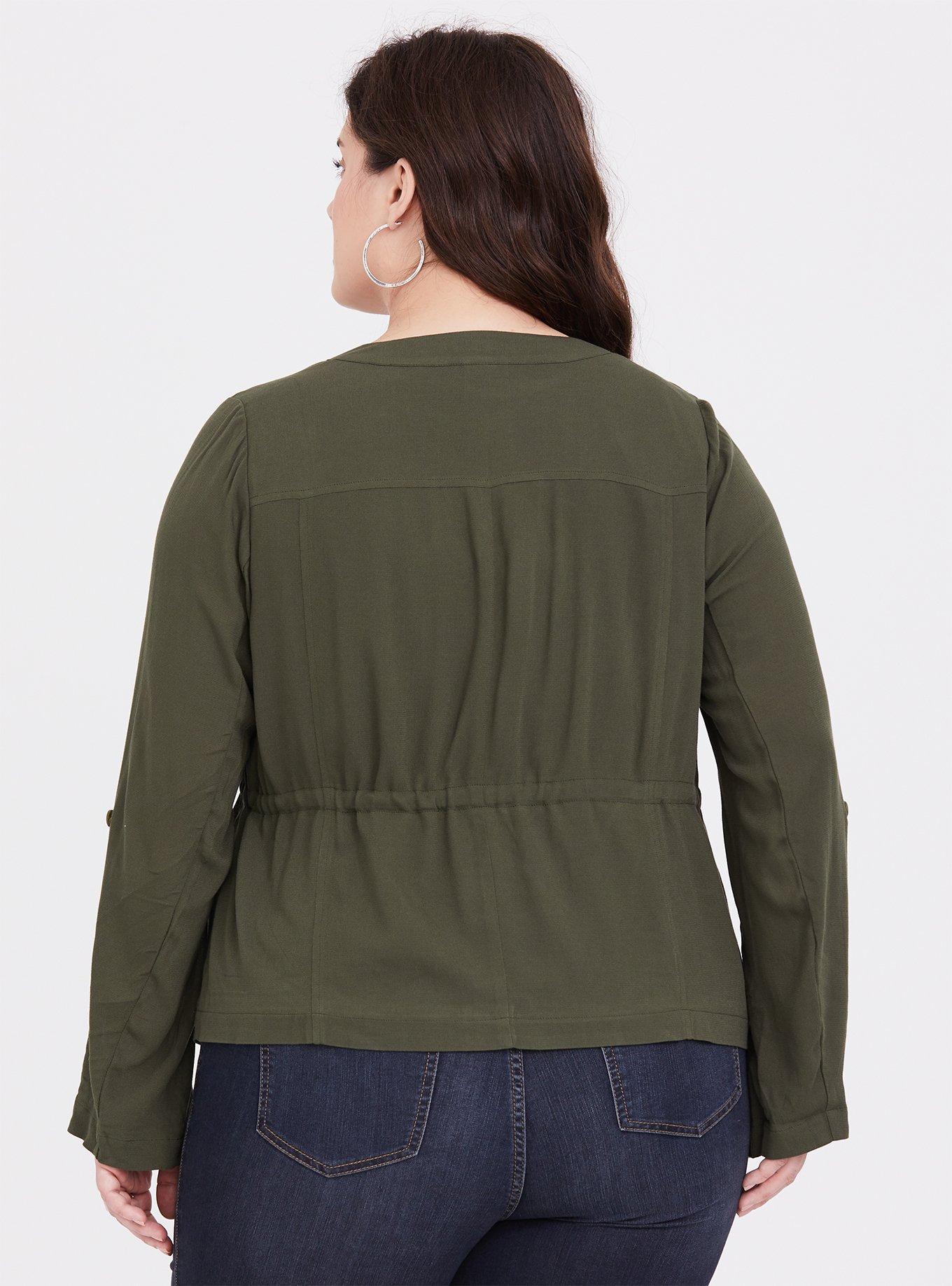 Plus Size Olive Green Drape Anorak, DEEP DEPTHS, alternate