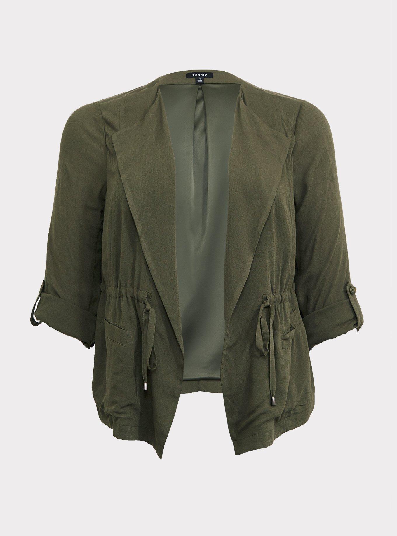 Plus Size Olive Green Drape Anorak, , hi-res