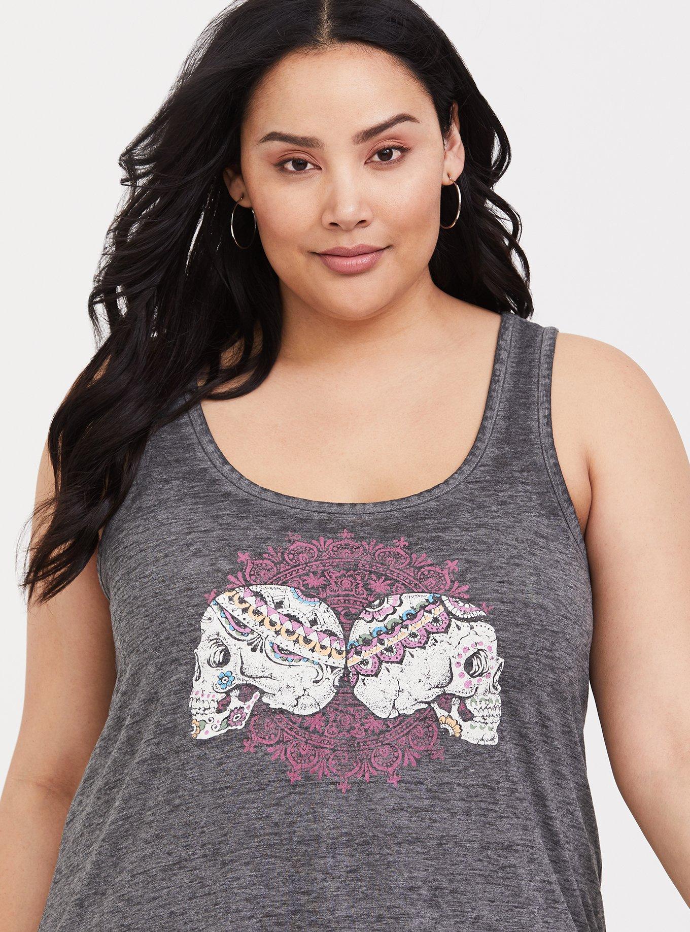 Plus Size - Charcoal Burnout Skull Tank - Torrid