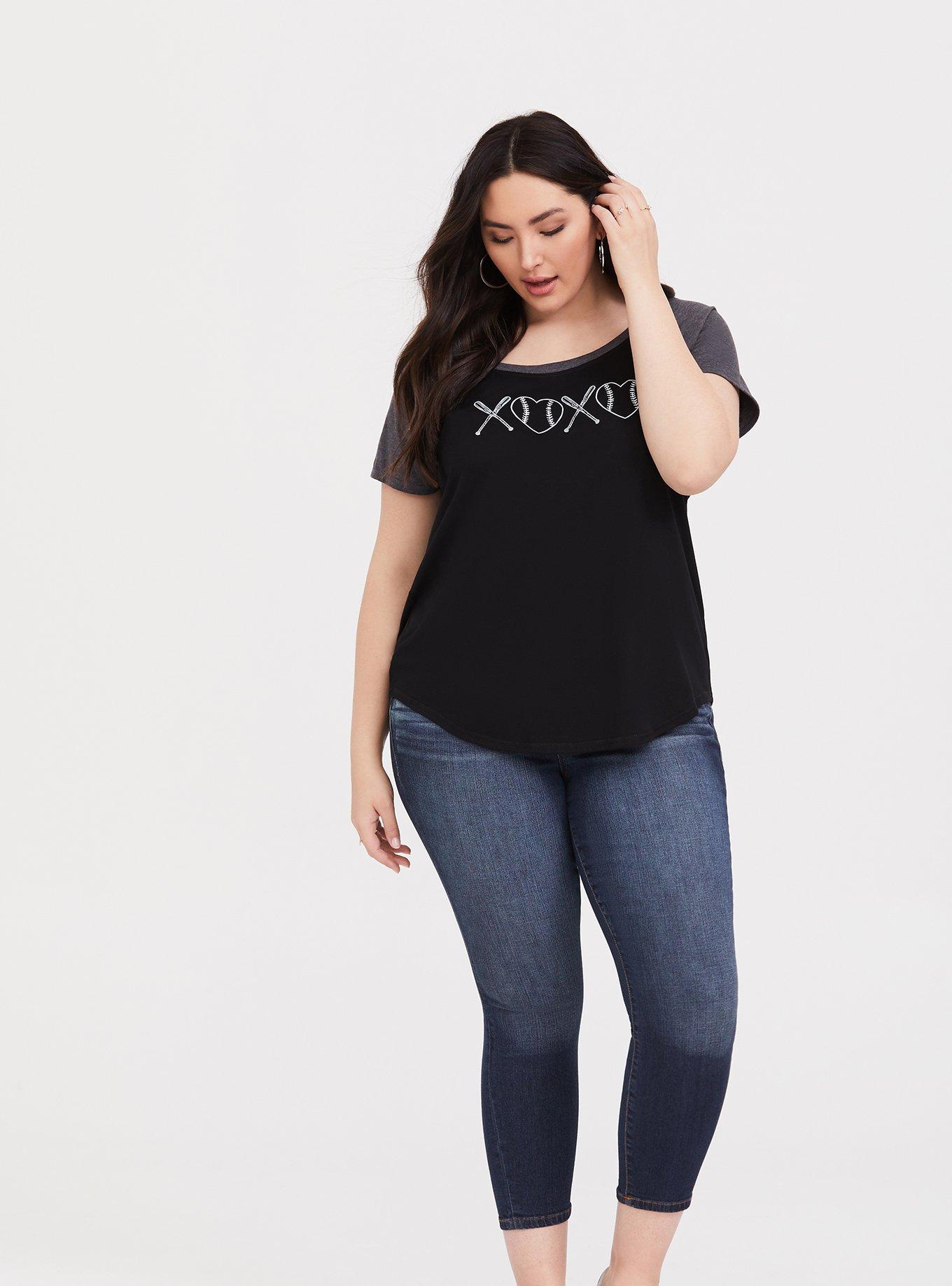 XOXO Black & Slate Grey Classic Fit Baseball Tee, DEEP BLACK, alternate