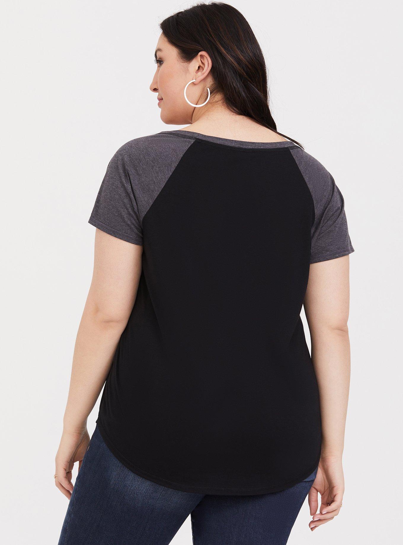 XOXO Black & Slate Grey Classic Fit Baseball Tee, DEEP BLACK, alternate