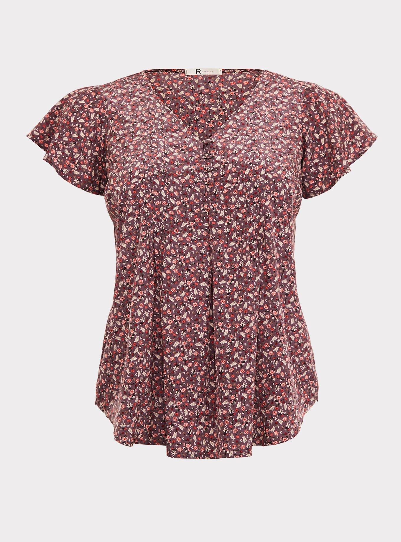 Plus Size Mauve Purple Dusty Floral Blouse, , hi-res