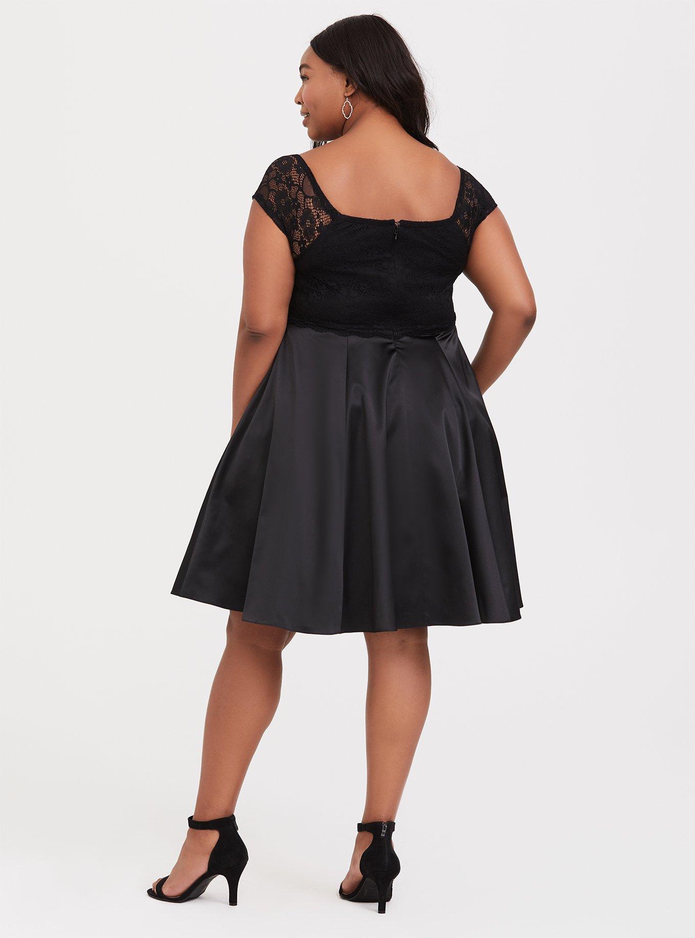 Special Occasion Black Satin & Lace Dress, DEEP BLACK, alternate