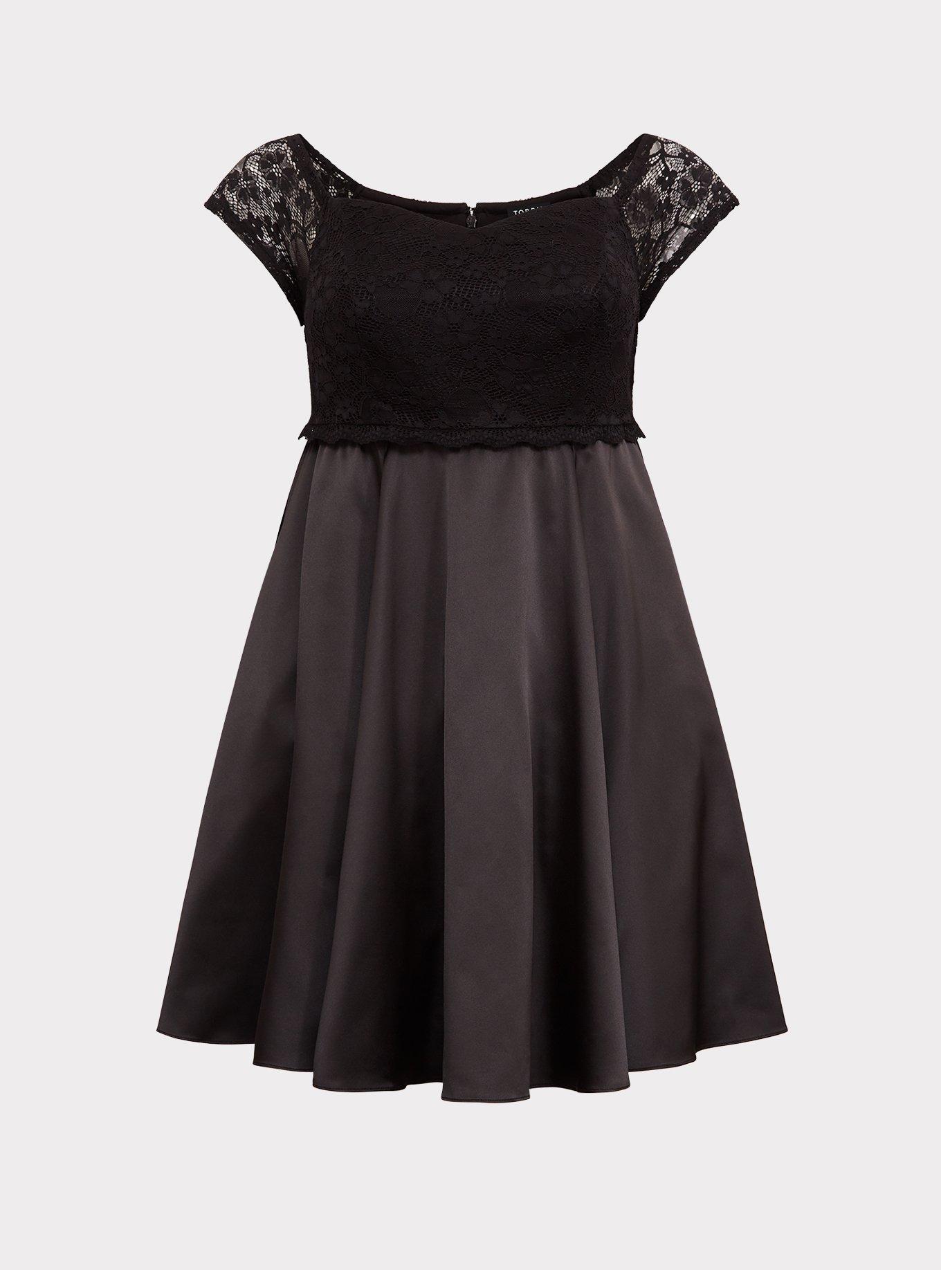 Special Occasion Black Satin & Lace Dress, DEEP BLACK, hi-res
