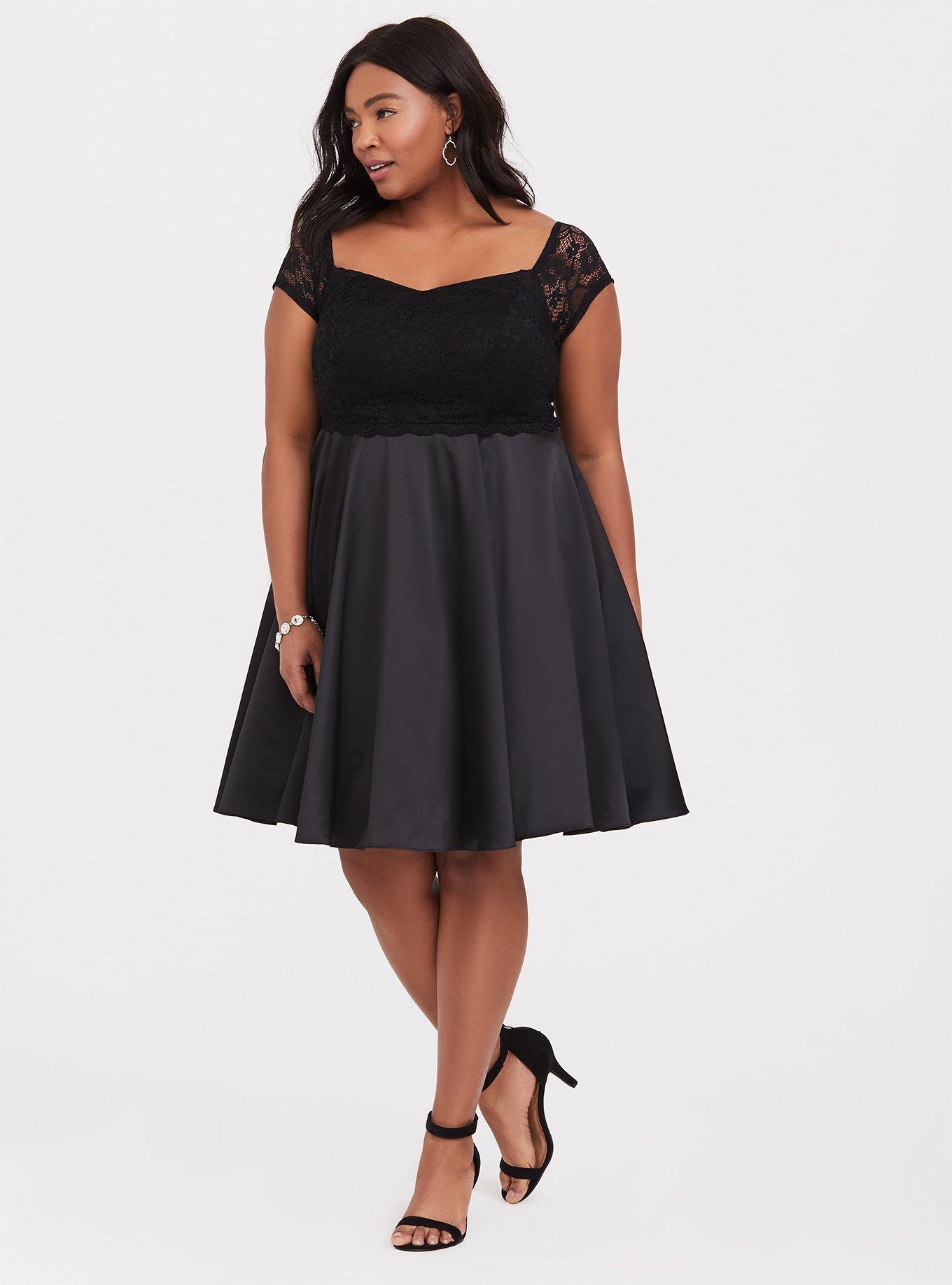 Special Occasion Black Satin & Lace Dress, , hi-res