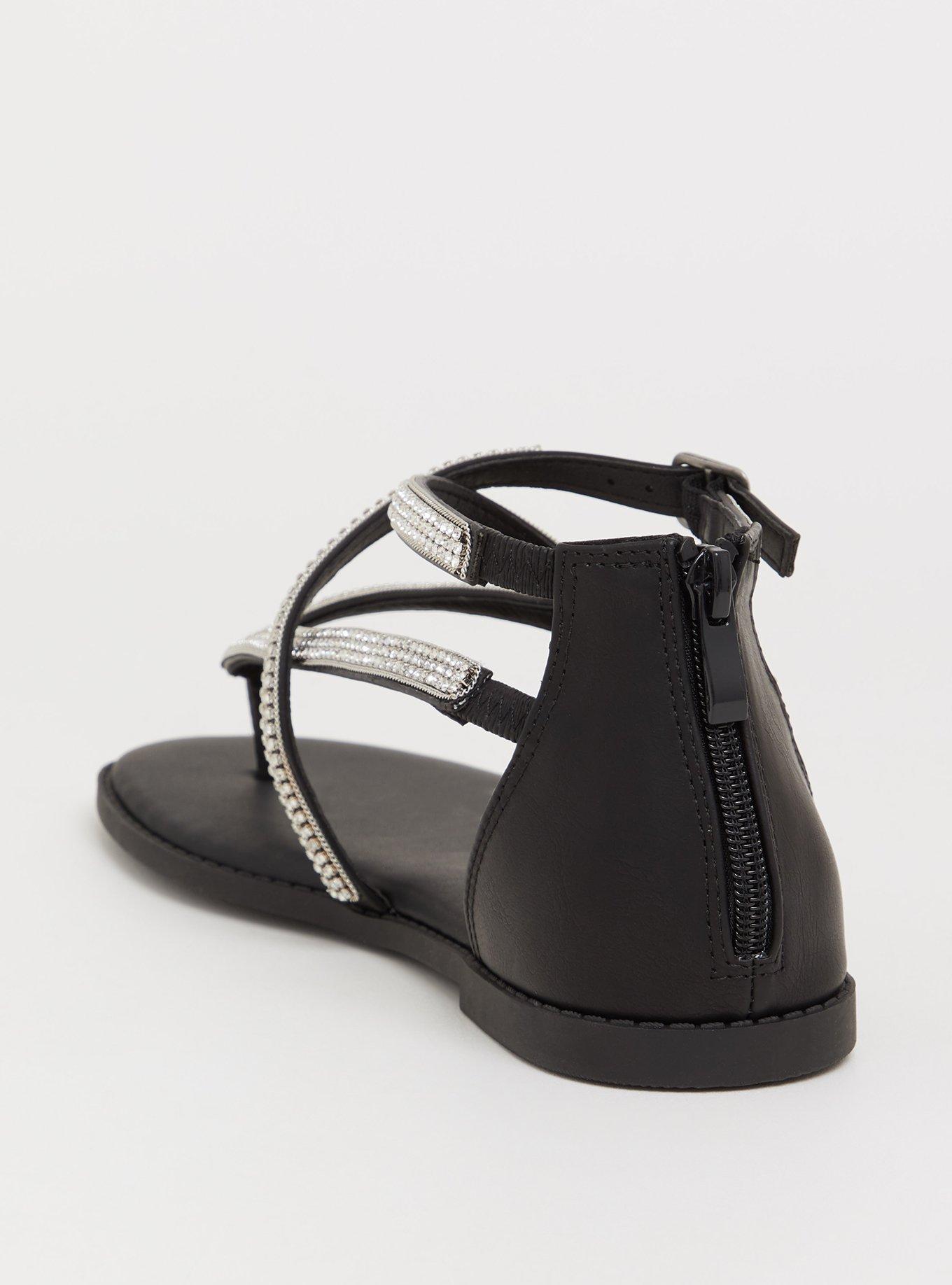 Plus Size Rhinestone Gladiator Sandal (WW), BLACK, alternate