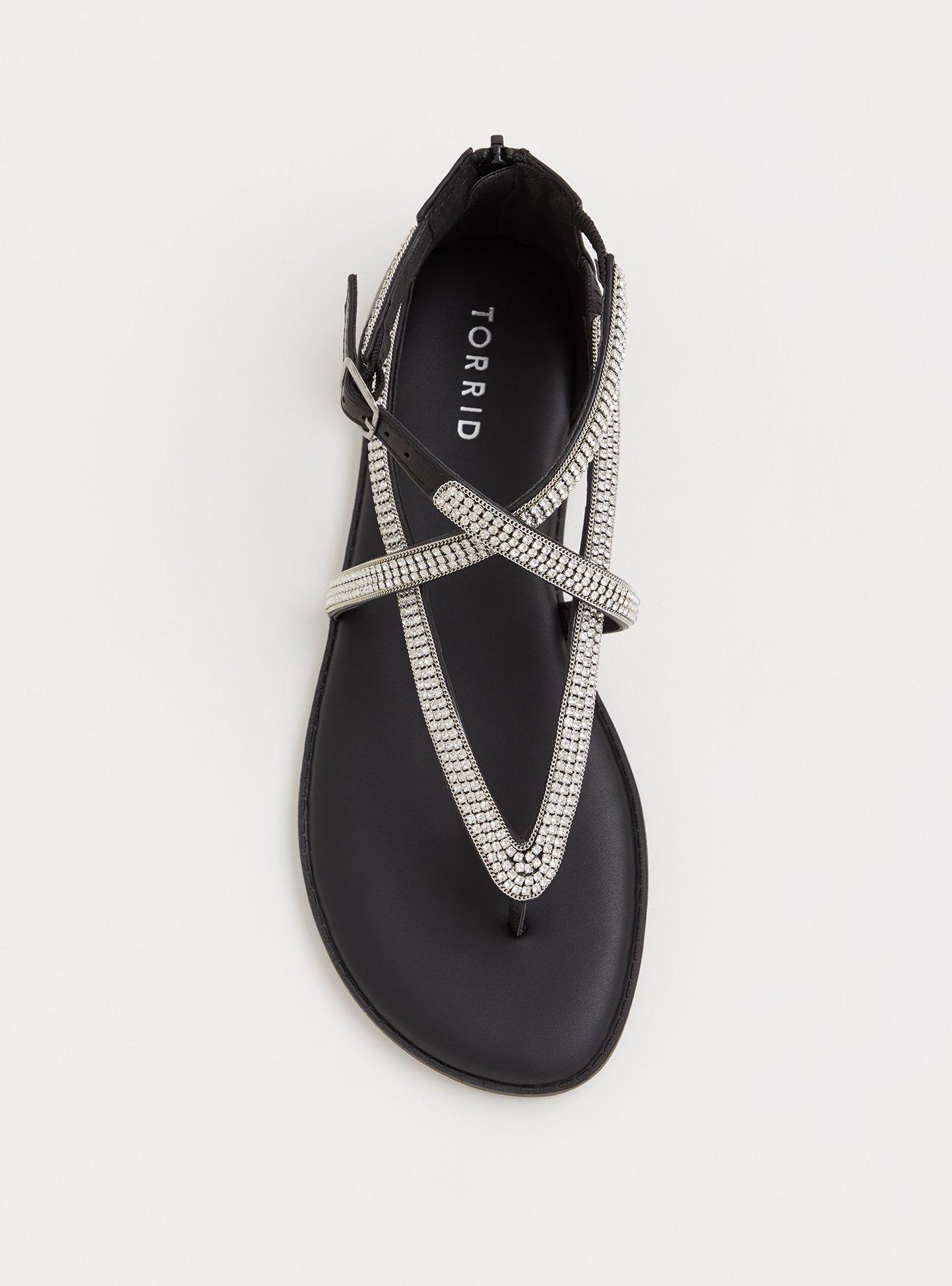 Plus Size Rhinestone Gladiator Sandal (WW), BLACK, alternate