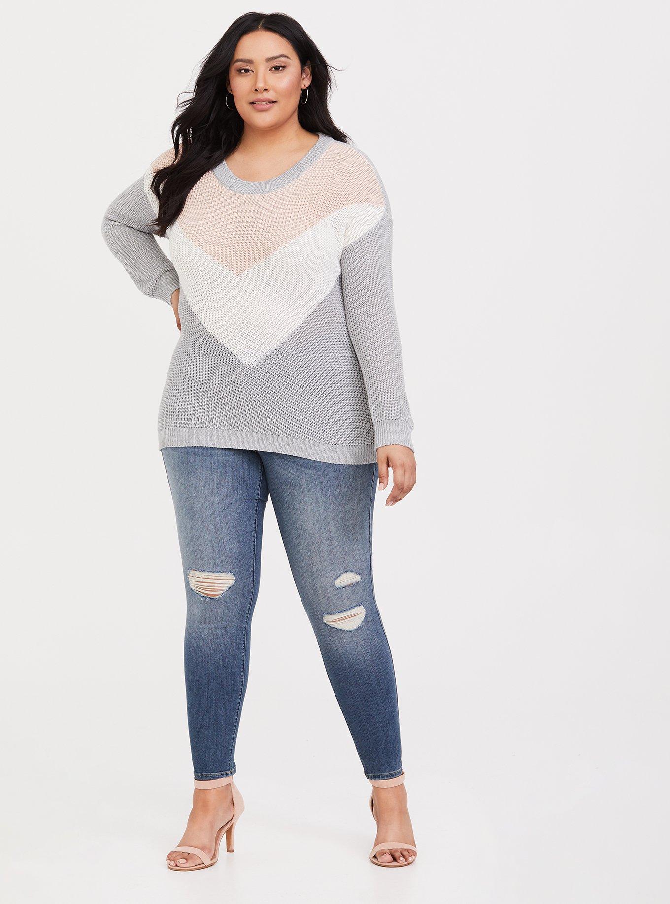 Plus Size - Grey Chevron Colorblock Sweater - Torrid