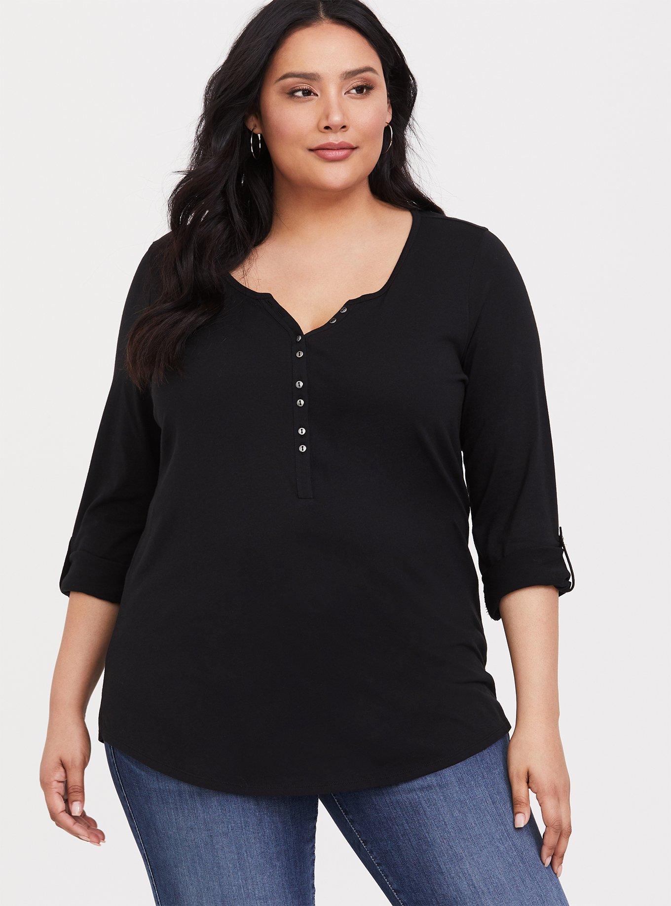 Plus Size Girlfriend Heritage Cotton Henley Long Sleeve Tee, , hi-res
